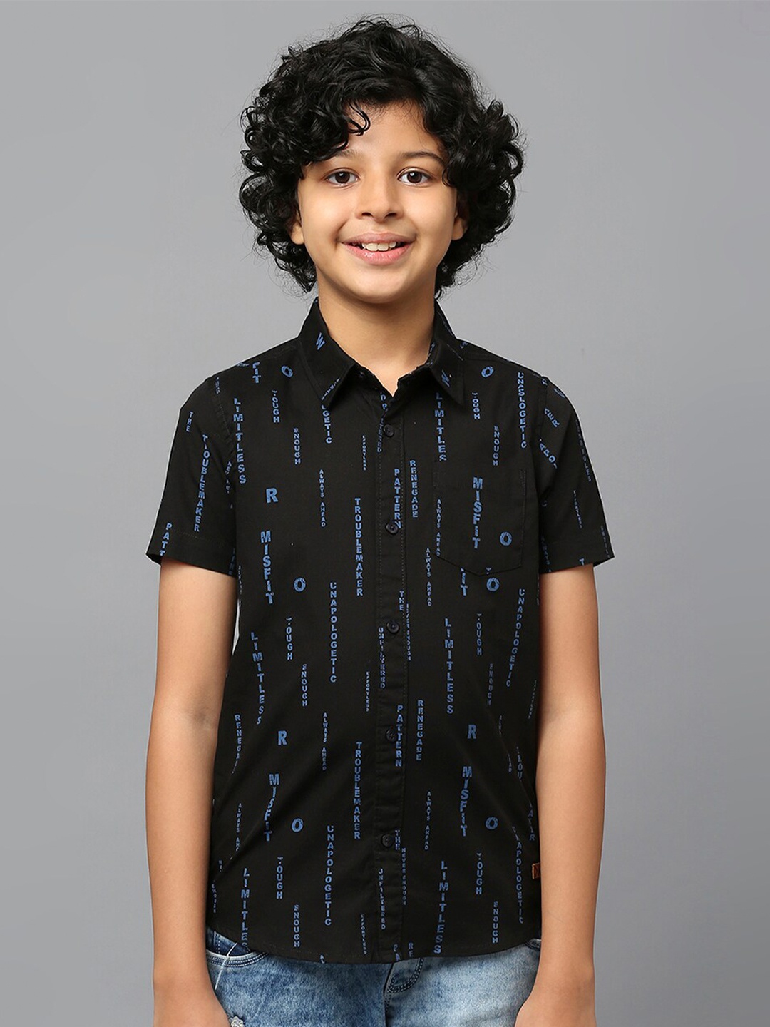 

Killer Boys Classic Typography Printed Pure Cotton Casual Shirt, Black