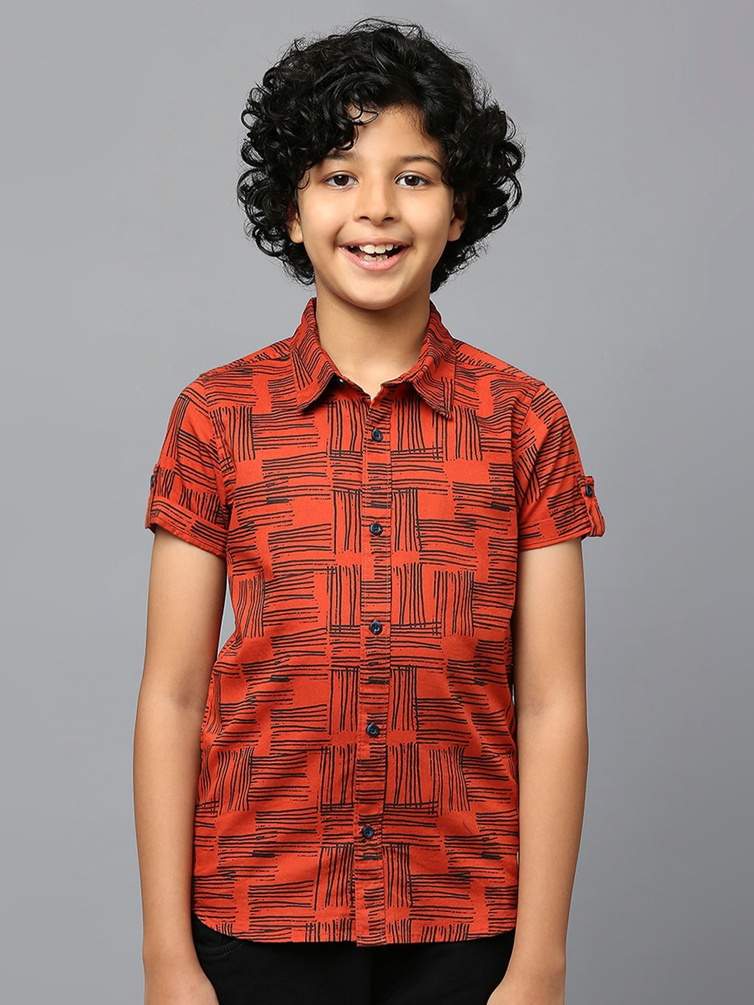 

Killer Boys Classic Abstract Printed Roll Up Sleeve Pure Cotton Casual Shirt, Orange