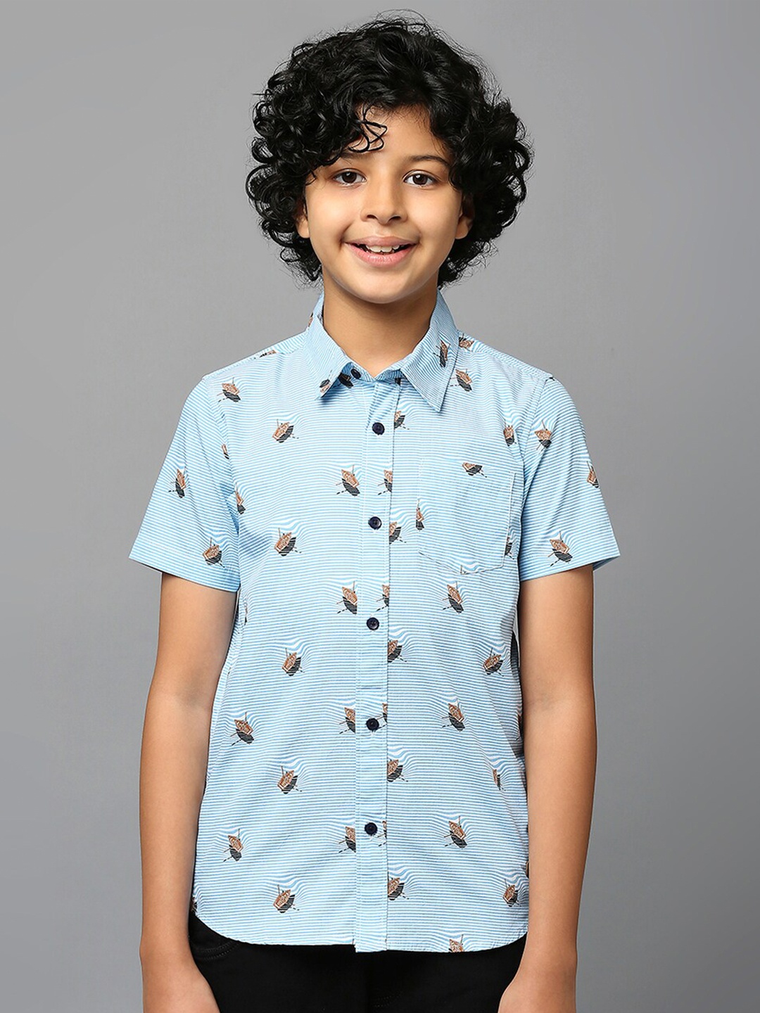 

Killer Boys Turquoise Blue Classic Opaque Printed Casual Shirt