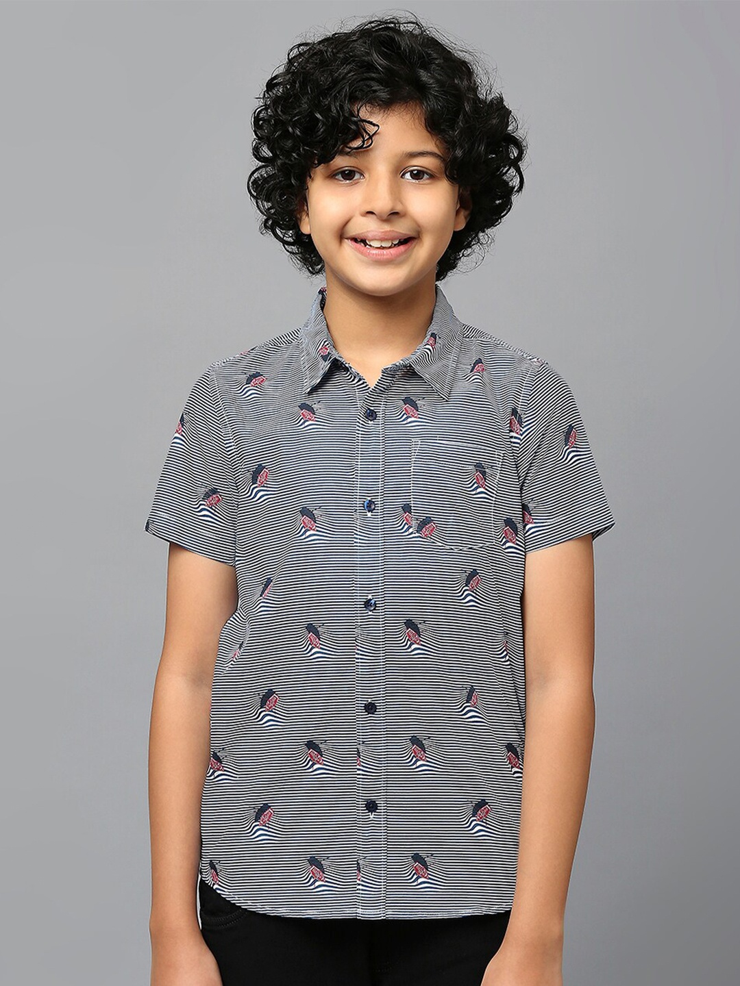 

Killer Boys Horizontal Printed Classic Fit Cotton Casual Shirt, Navy blue