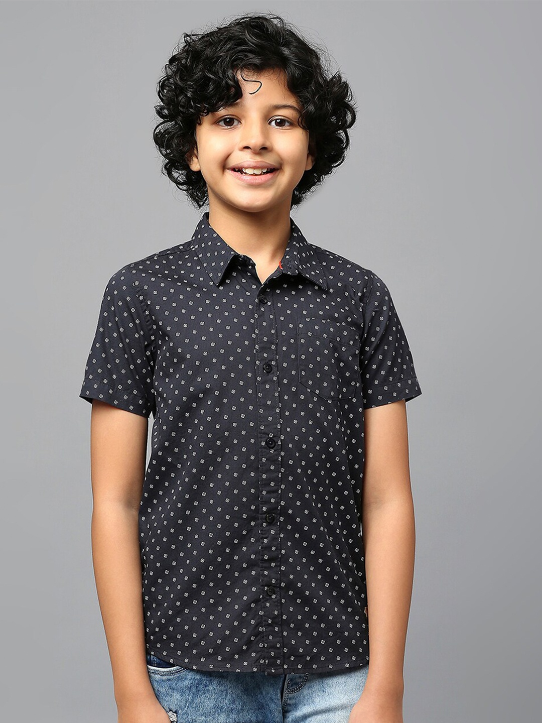 

Killer Boys Micro Or Ditsy Printed Classic Fit Cotton Casual Shirt, Navy blue