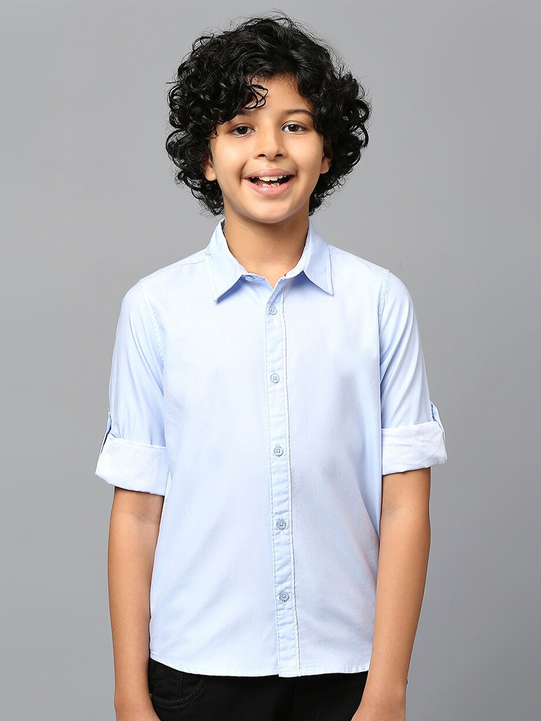 

Killer Boys Spread Collar Roll-Up sleeves Classic Fit Pure Cotton Casual Shirt, Turquoise blue