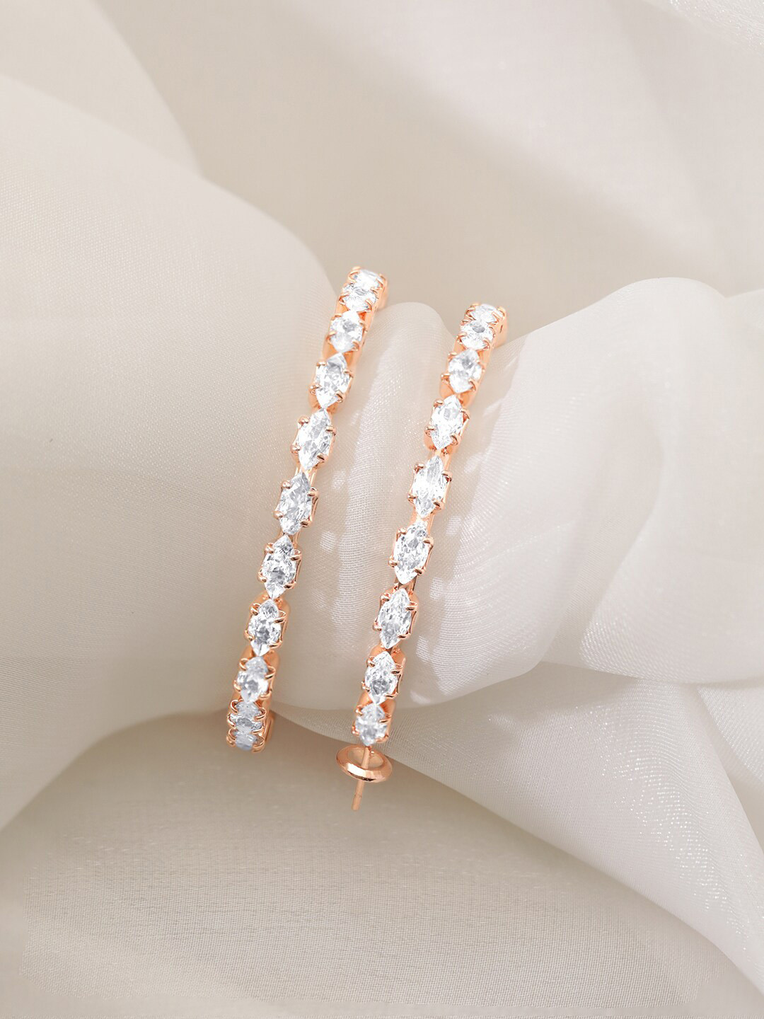 

Rubans Voguish 18KT Rose Gold-Plated CZ-Studded Hoop Earrings