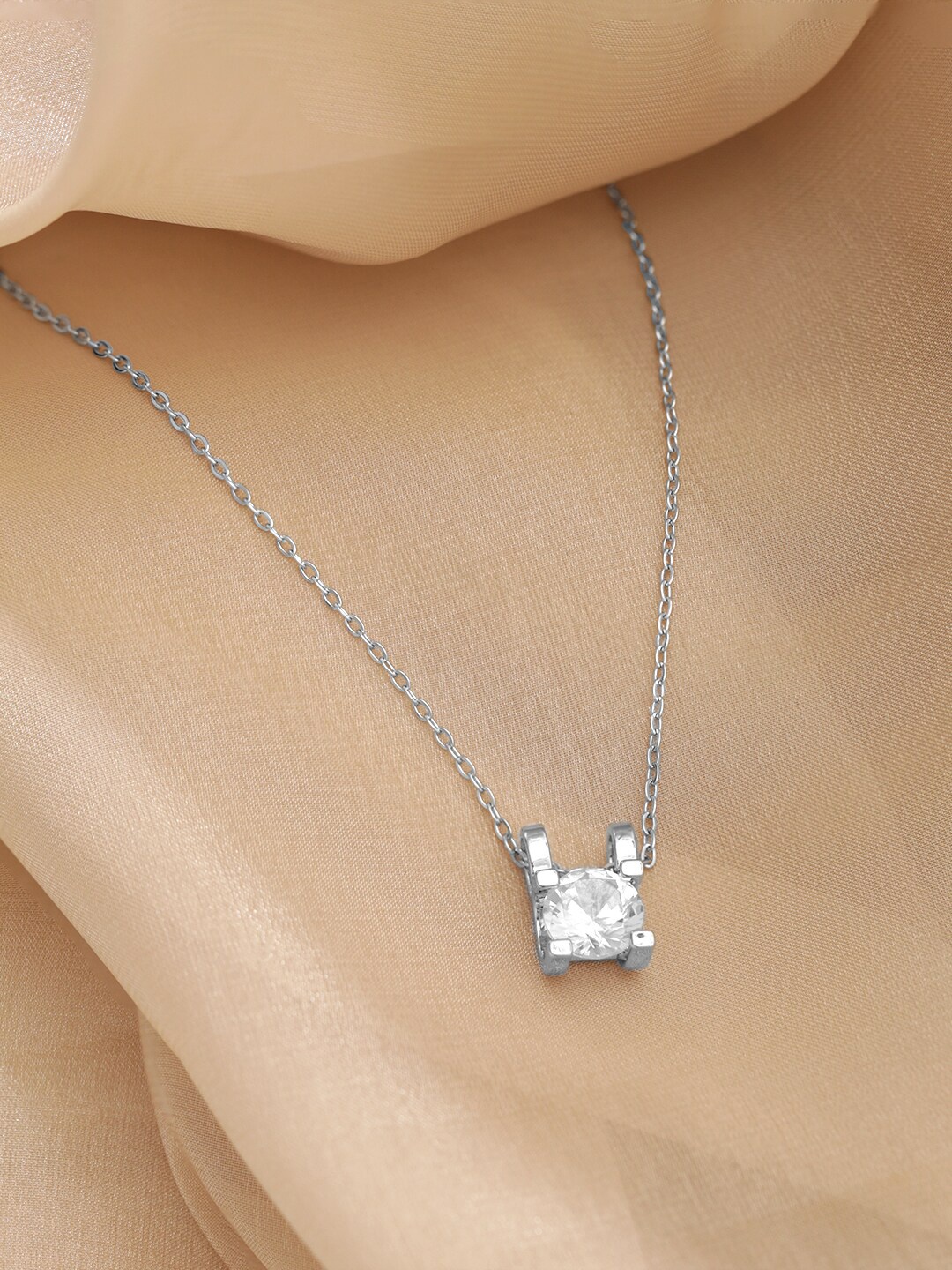 

Rubans Voguish Rhodium-Plated AD-Studded Minimal Necklace, Silver