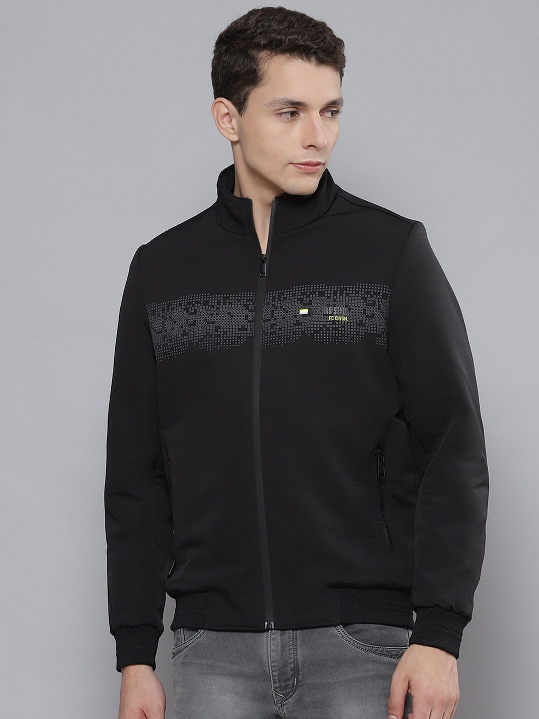 

Fort Collins Graphic Printed Long Sleeve Bomber Jacket, Black