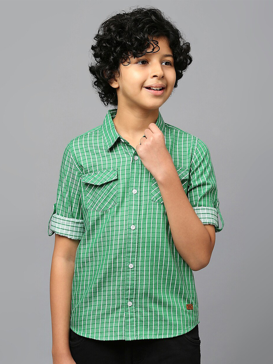 

Killer Boys Gingham Checked Roll-Up sleeves Classic Fit Pure Cotton Casual Shirt, Green