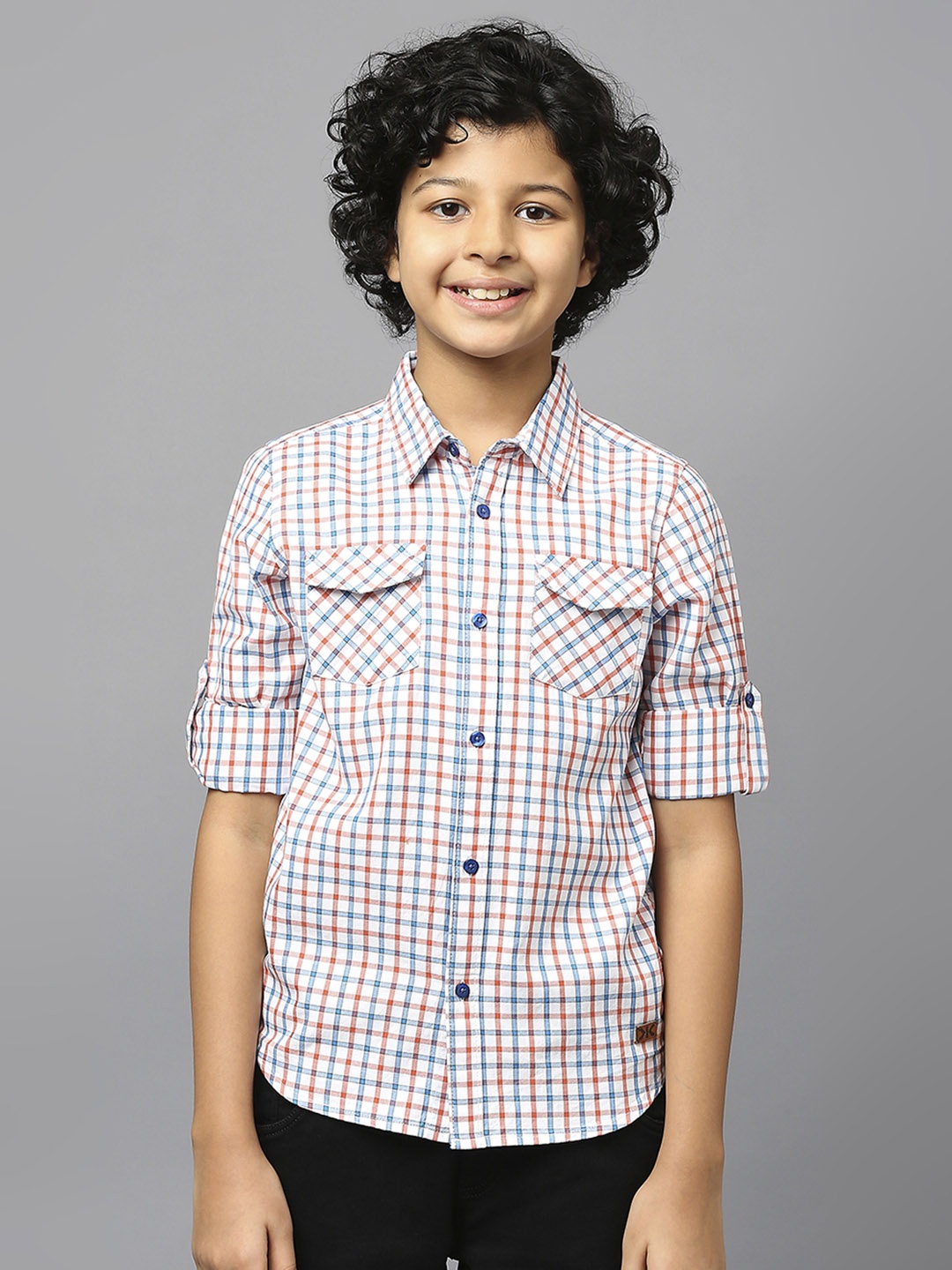 

Killer Boys Tartan Checked Roll-Up sleeves Classic Fit Pure Cotton Casual Shirt, Red