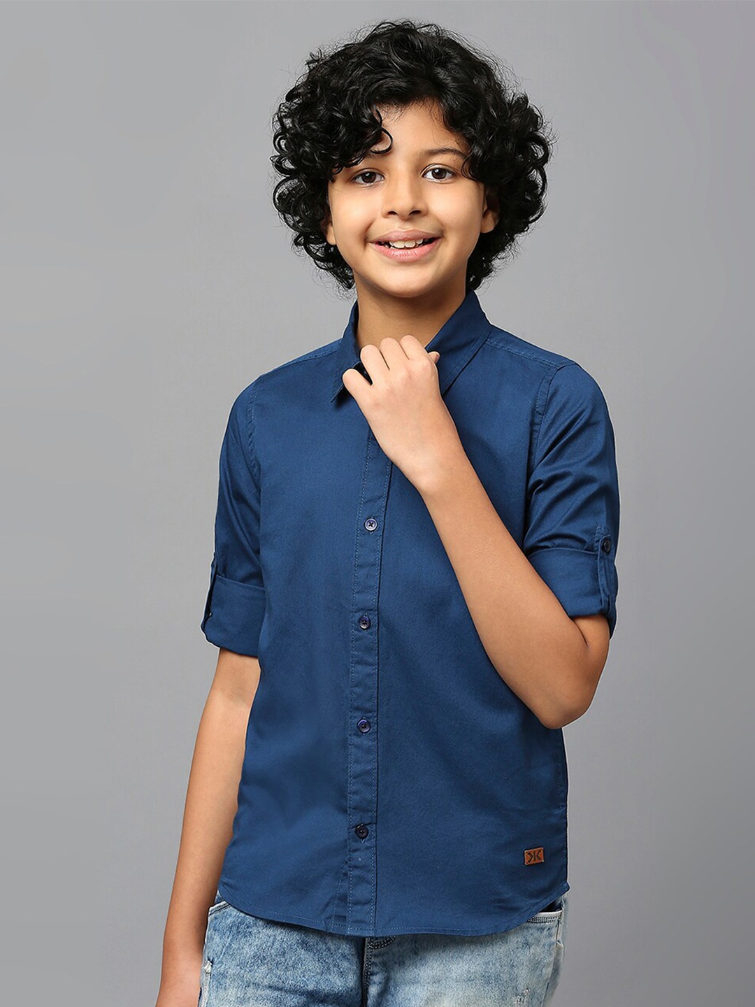 

Killer Boys Roll-Up sleeves Classic Fit Pure Cotton Casual Shirt, Navy blue