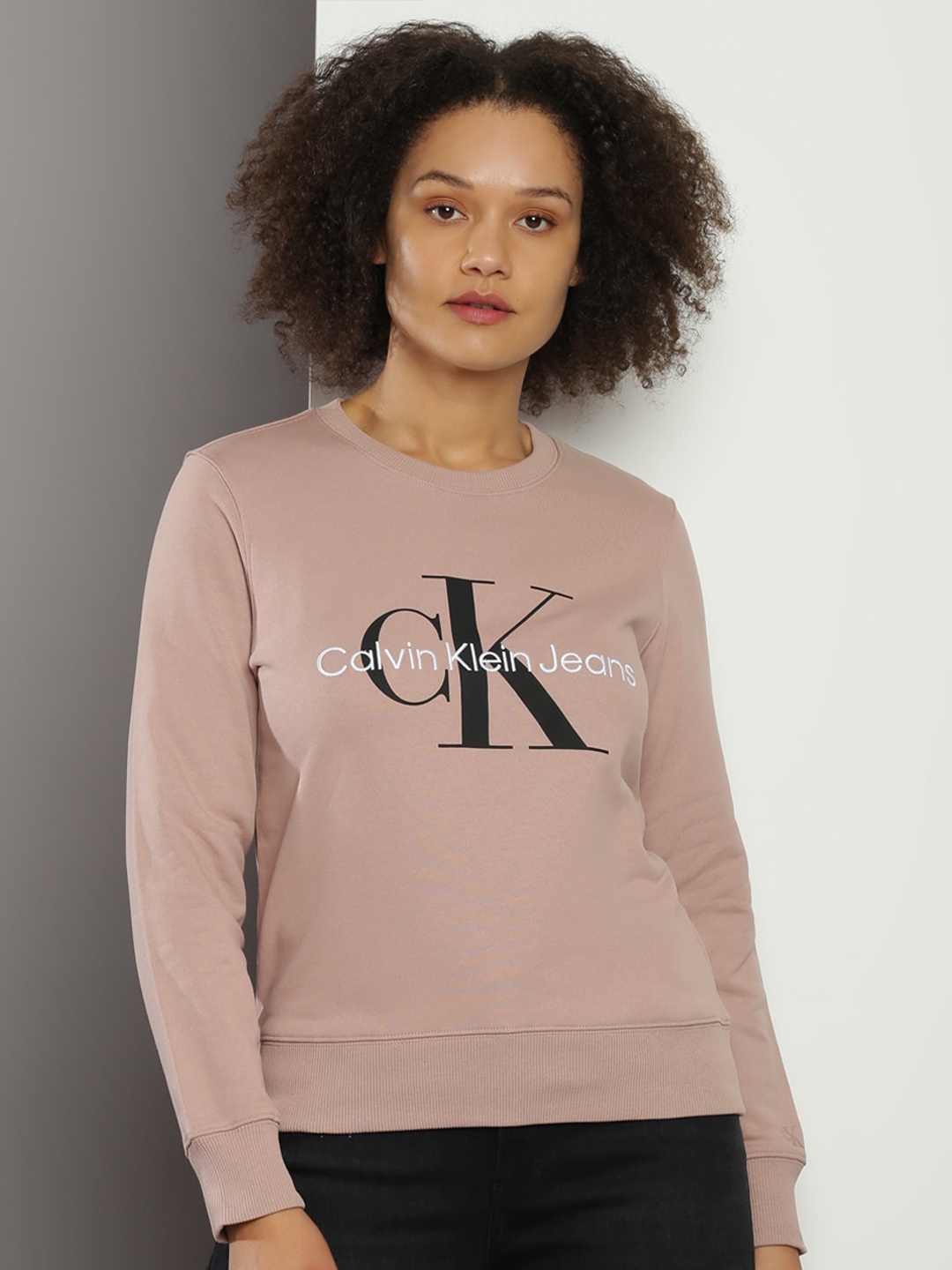 

Calvin Klein Jeans Brand Logo Printed Round Neck Pure Cotton Sweatshirt, Pink