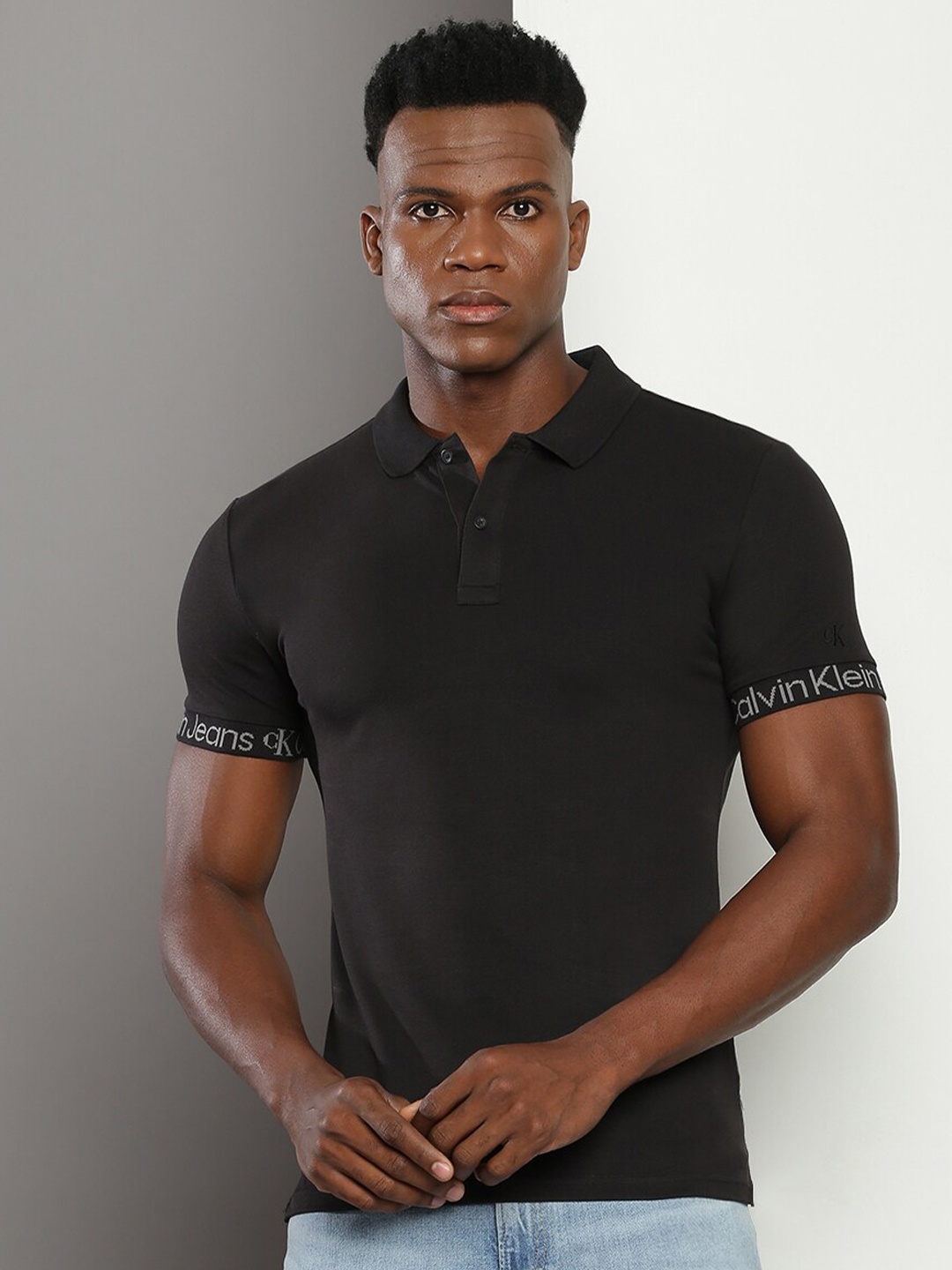 

Calvin Klein Jeans Polo Collar Slim Fit Cotton Casual T-shirt, Black