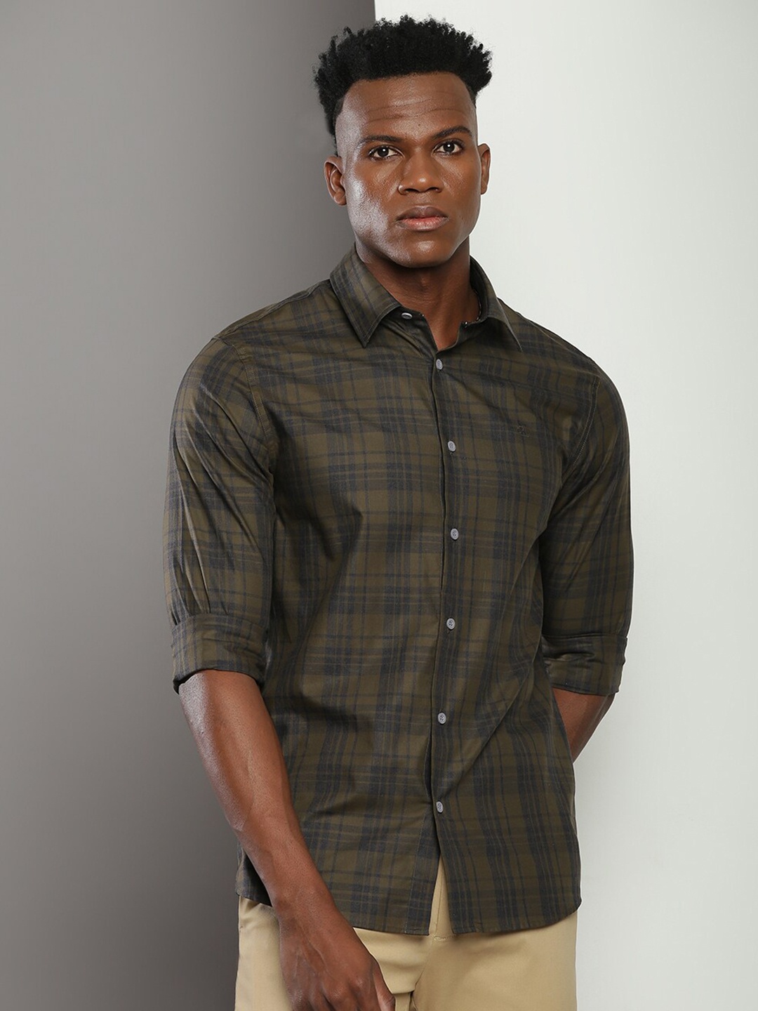 

Calvin Klein Jeans Tartan Checked Roll-Up Sleeves Slim Fit Pure Cotton Casual Shirt, Green