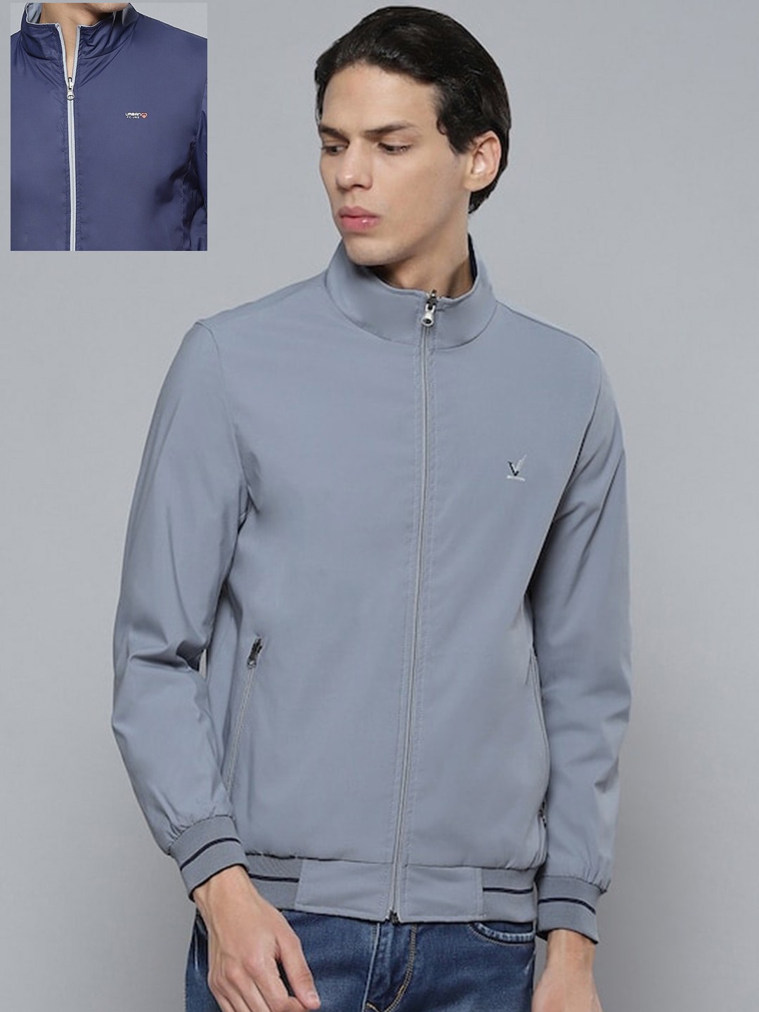 

Fort Collins Stand Collar Reversible Bomber Jacket, Grey
