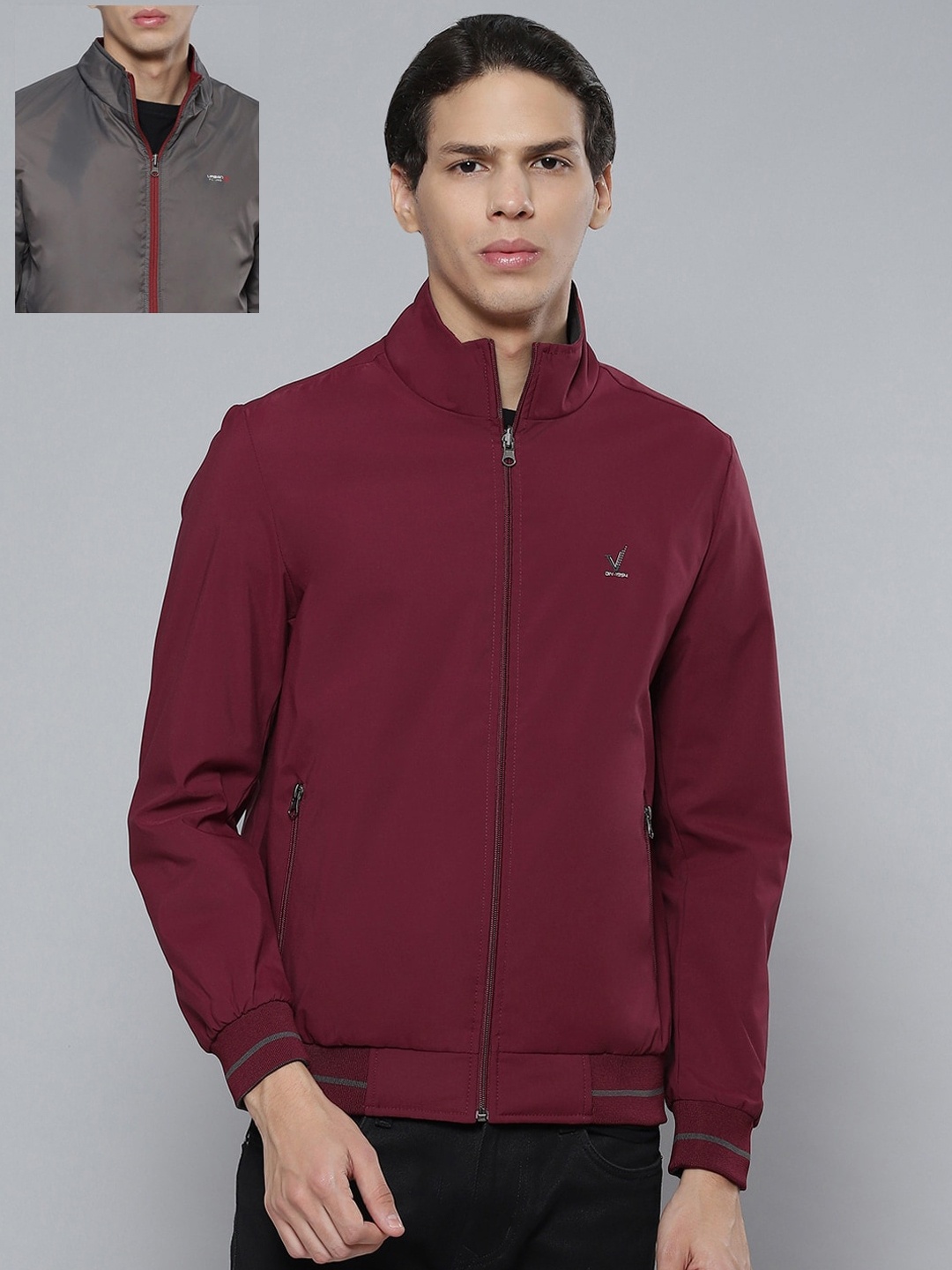 

Fort Collins Band Collar Reversible Bomber Jacket, Maroon