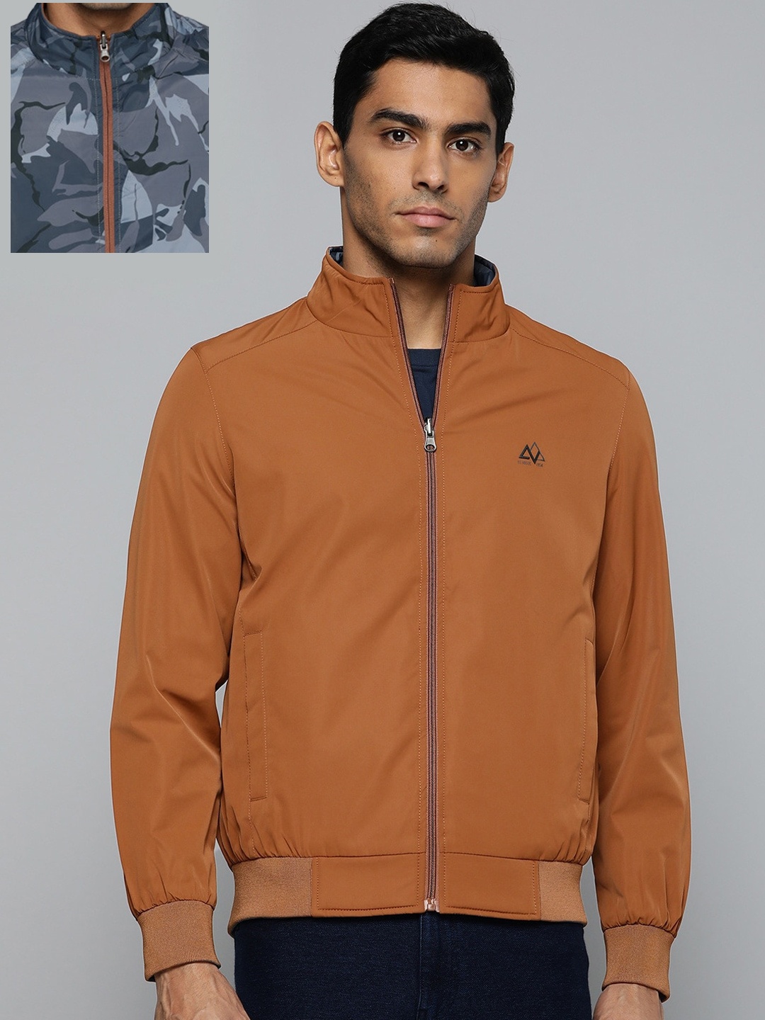 

Fort Collins Stand Collar Reversible Bomber Jacket, Tan