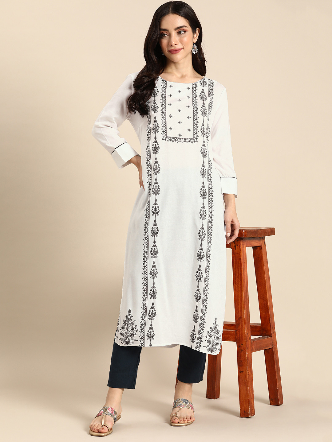 

Anouk Women Ethnic Motifs Printed Block Print Kurta, White