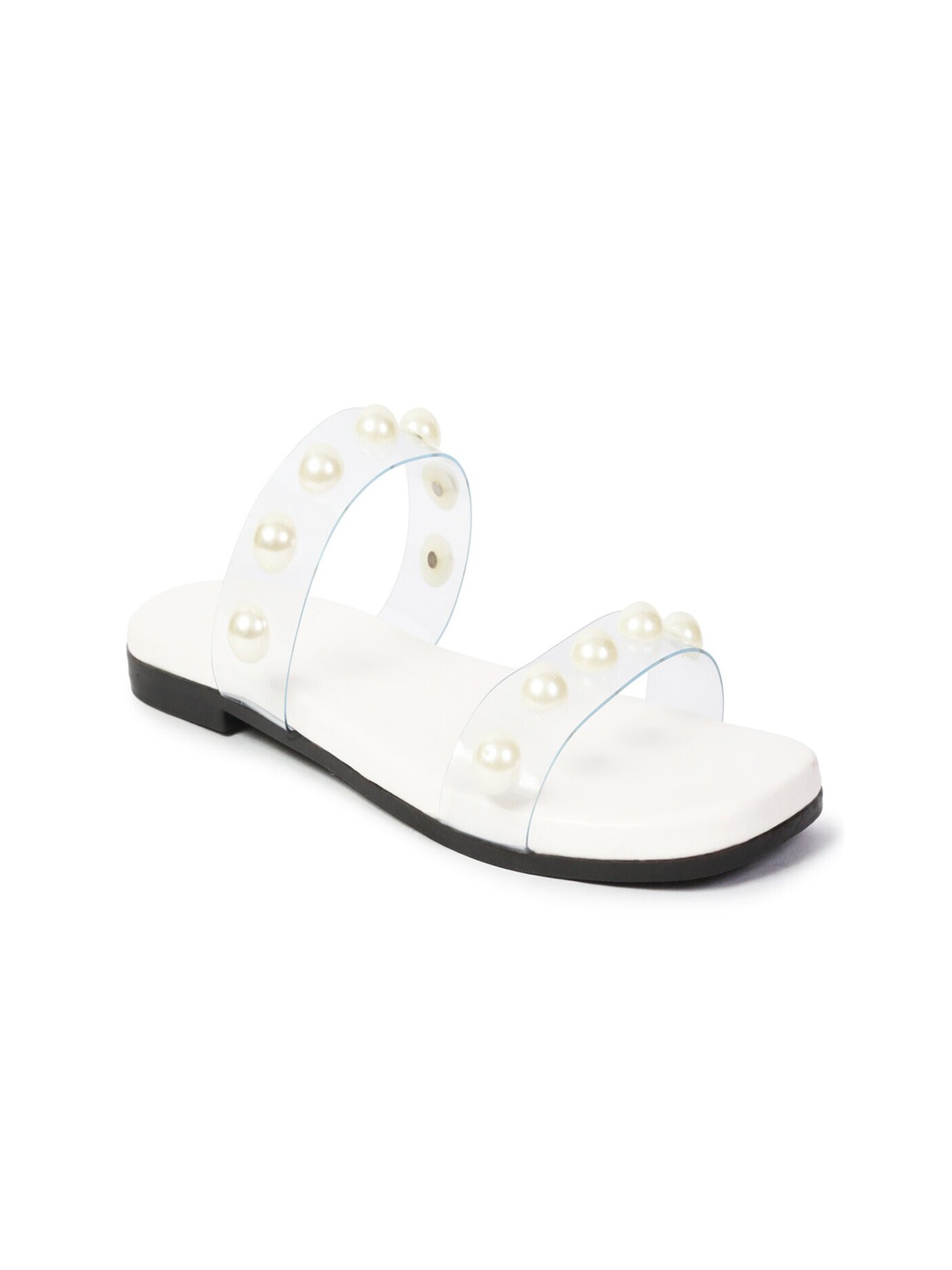 

HASTEN Studded Open Toe Flats, White