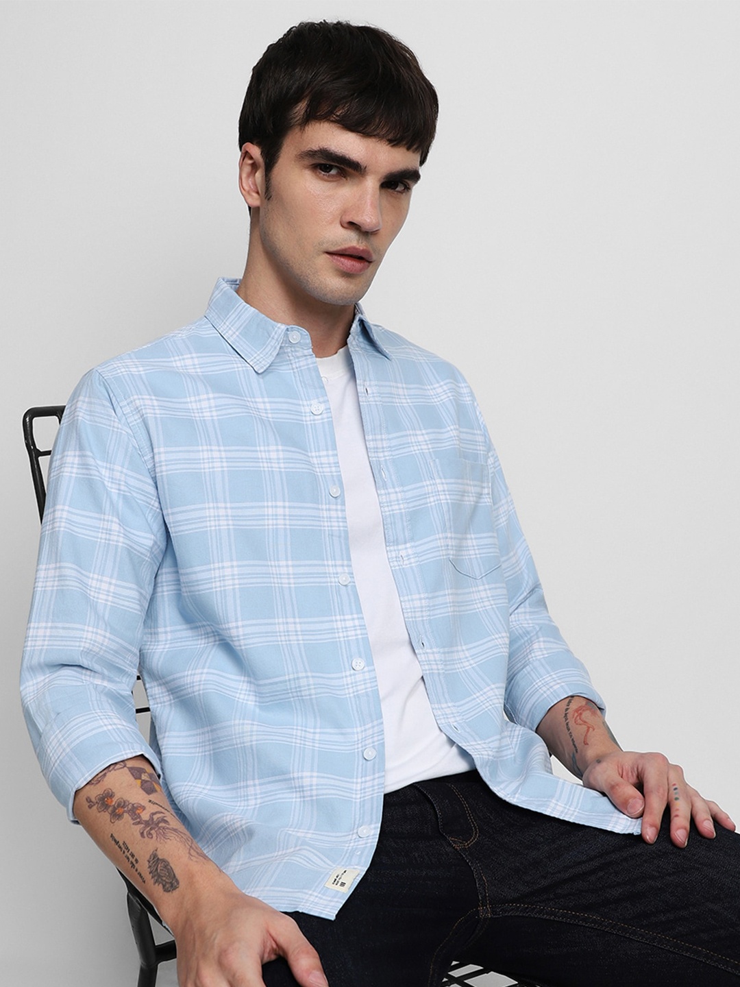 

Dennis Lingo Slim Fit Checked Pure Cotton Casual Shirt, Blue
