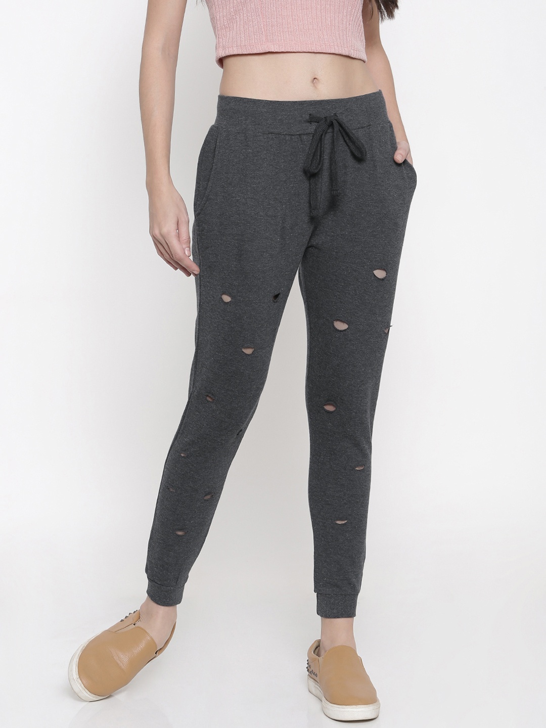 

People Women Grey Regular Fit Solid Trousers