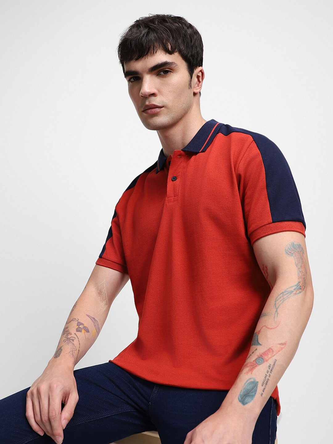 

Dennis Lingo Polo Collar Slim Fit Pure Cotton Casual T-shirt, Red