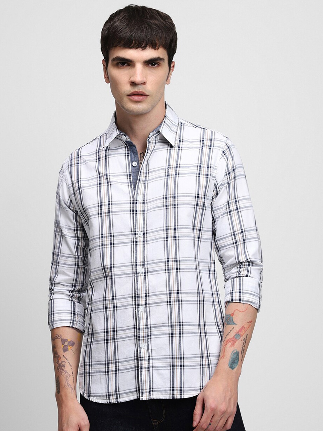 

Dennis Lingo Tartan Checked Slim Fit Pure Cotton Casual Shirt, White