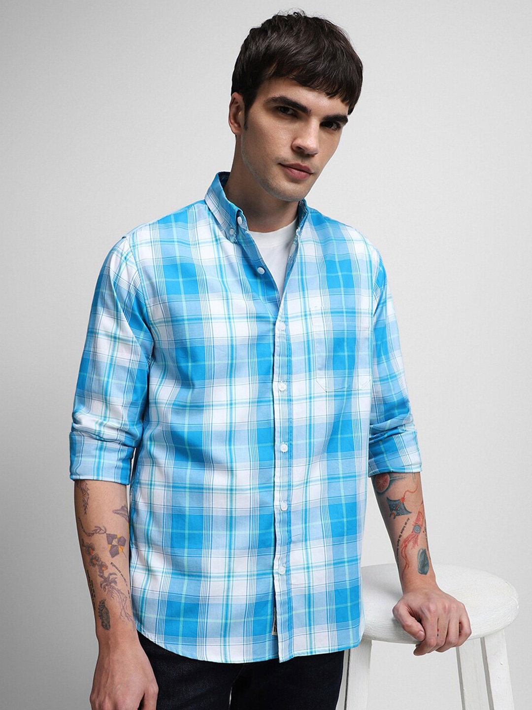 

Dennis Lingo Tartan Checked Slim Fit Pure Cotton Casual Shirt, Blue