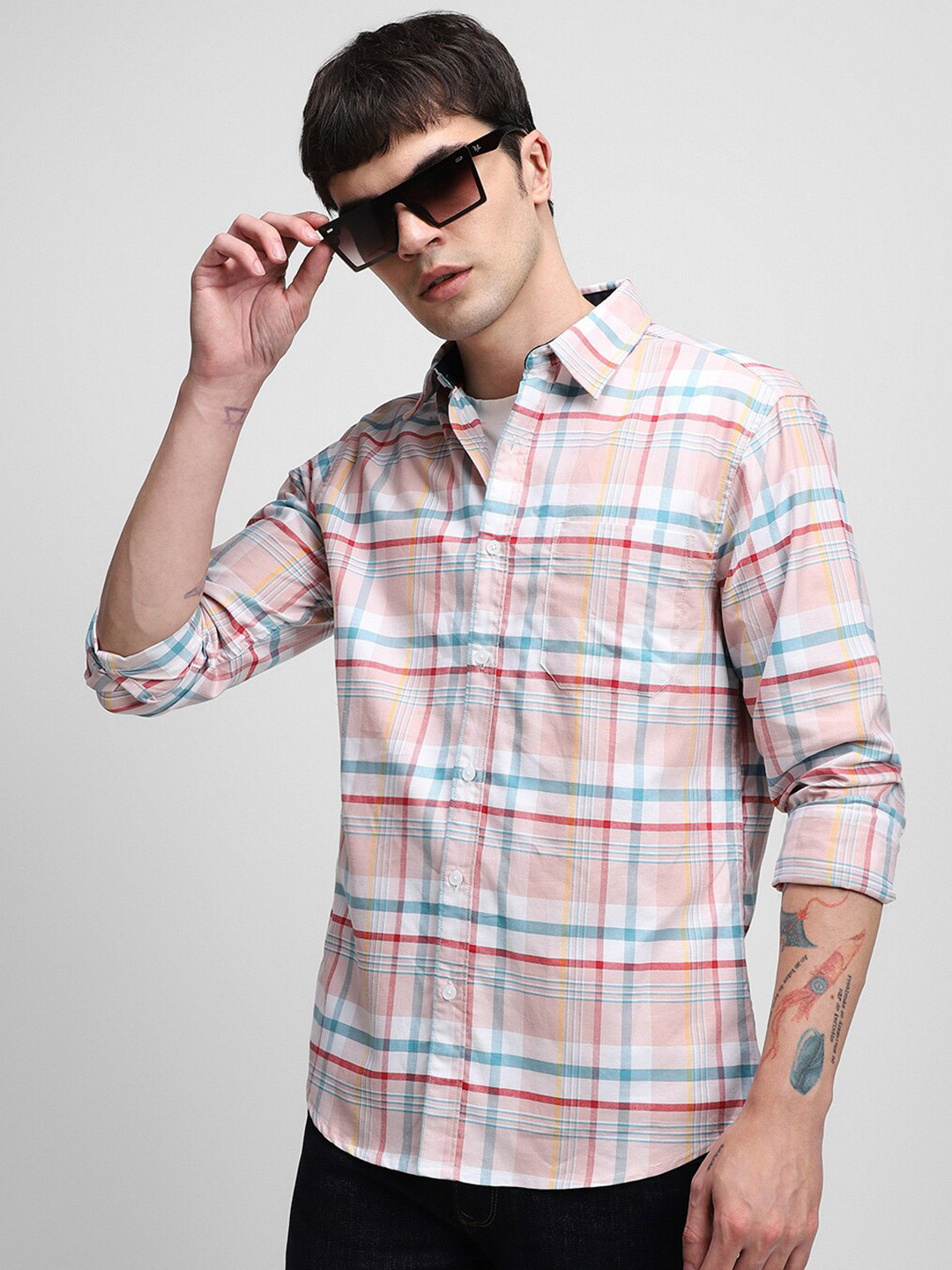 

Dennis Lingo Tartan Checked Slim Fit Pure Cotton Casual Shirt, Pink