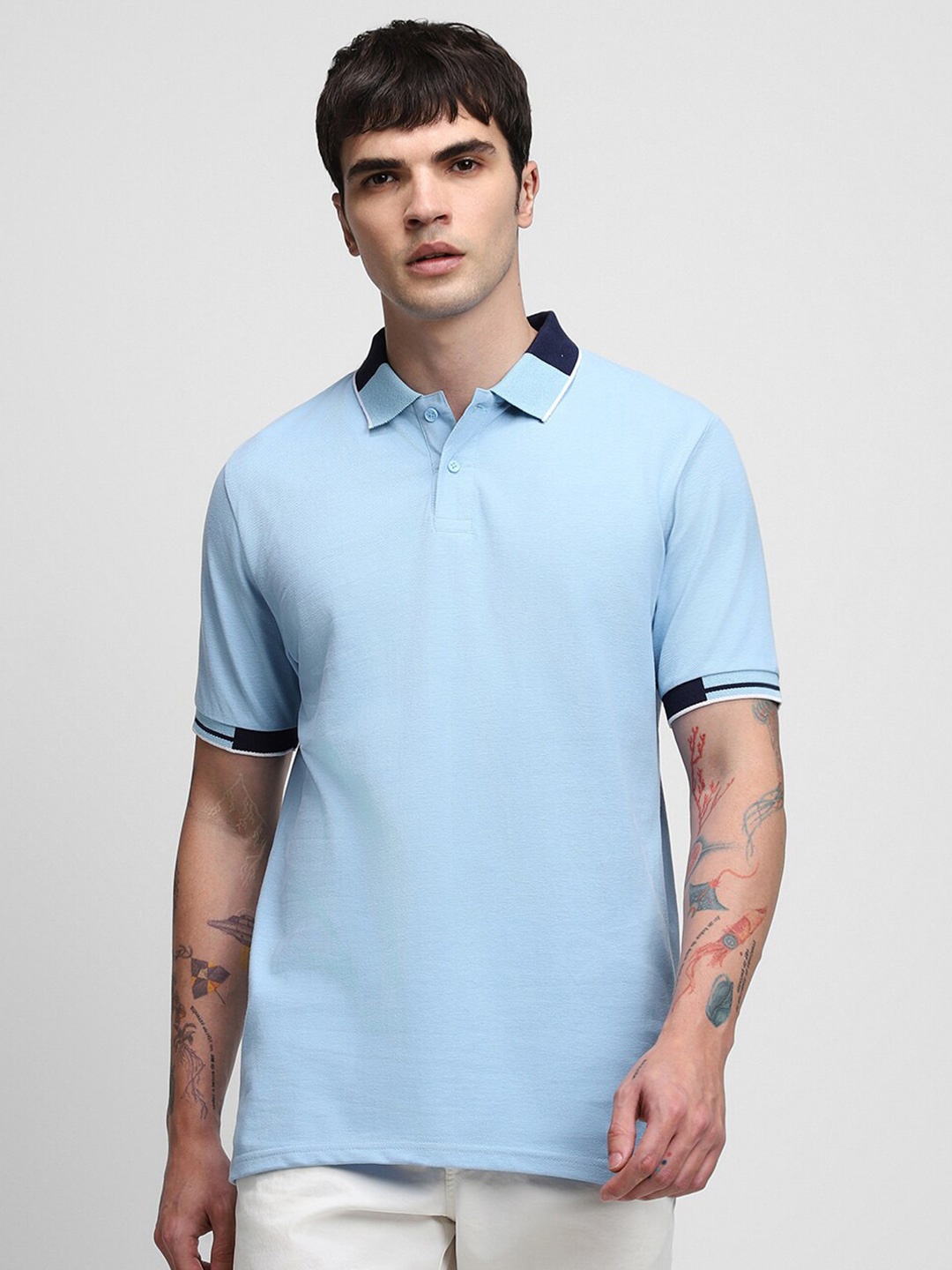 

Dennis Lingo Polo Collar Slim Fit Pure Cotton Casual T-shirt, Blue