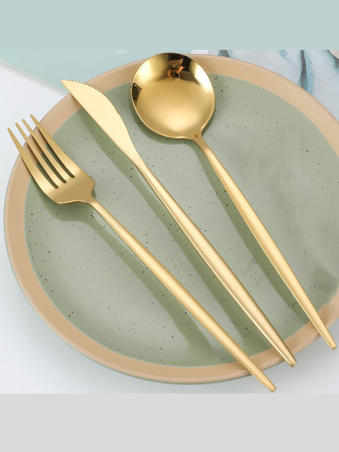 

BonZeaL 3 Pieces Mirror Finish Flatware Cutlery Set, Gold