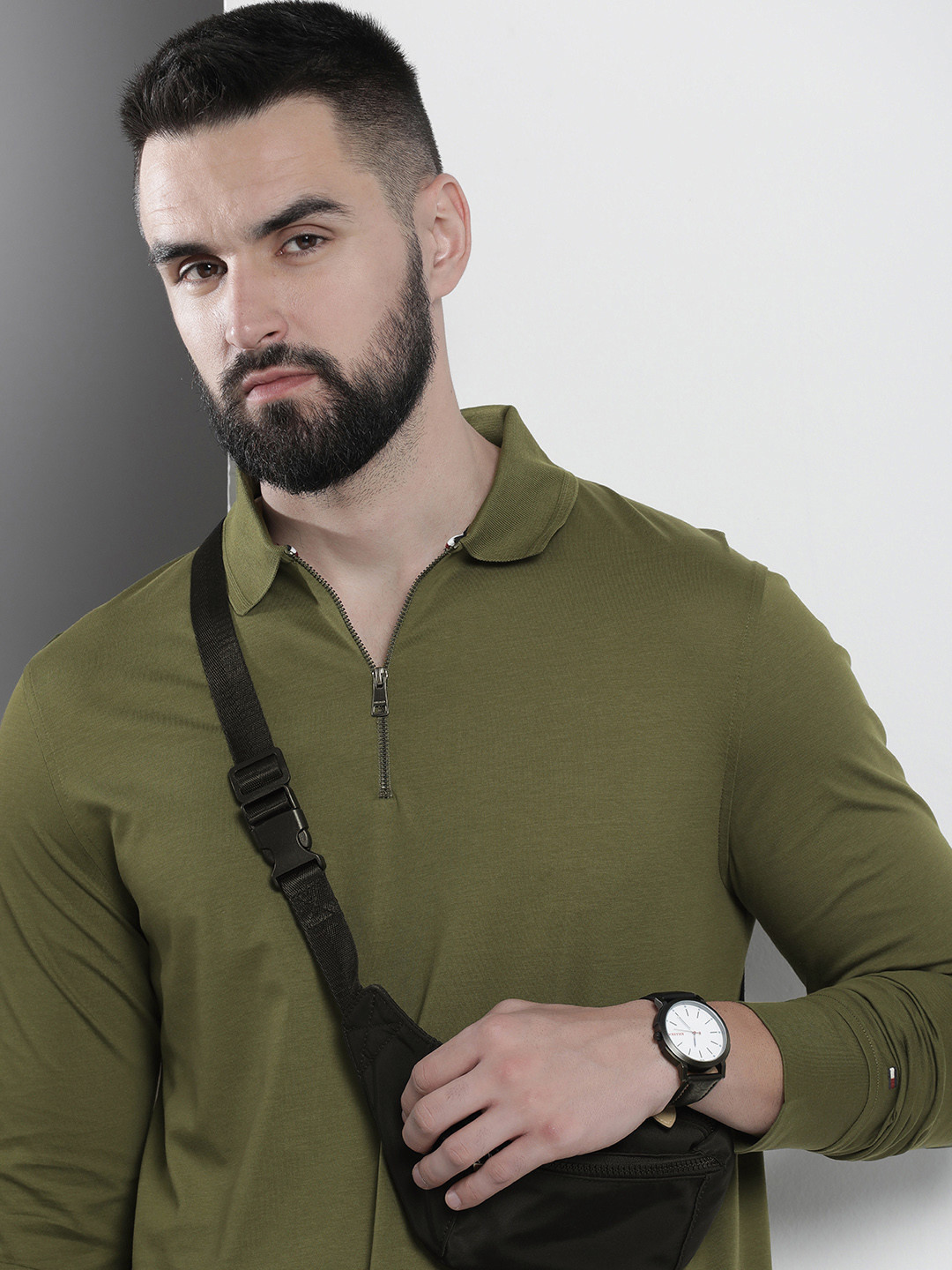 

Tommy Hilfiger Solid Polo Collar Pure Cotton T-shirt, Olive