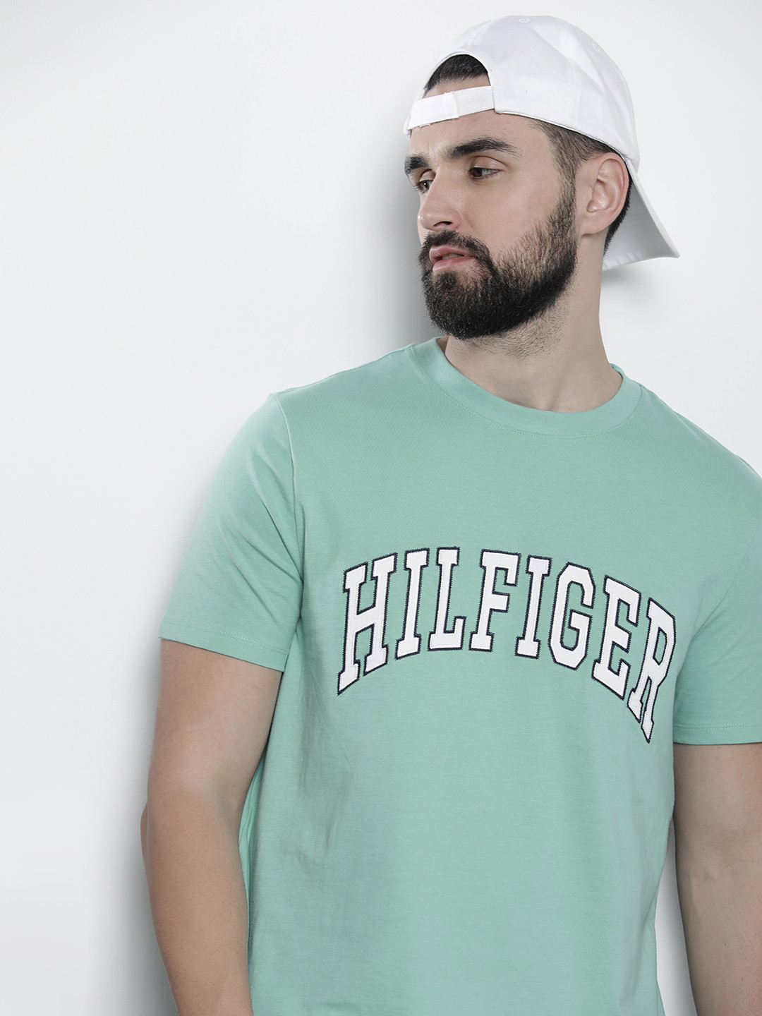 

Tommy Hilfiger Brand Logo Embroidered Pure Cotton T-shirt, Sea green
