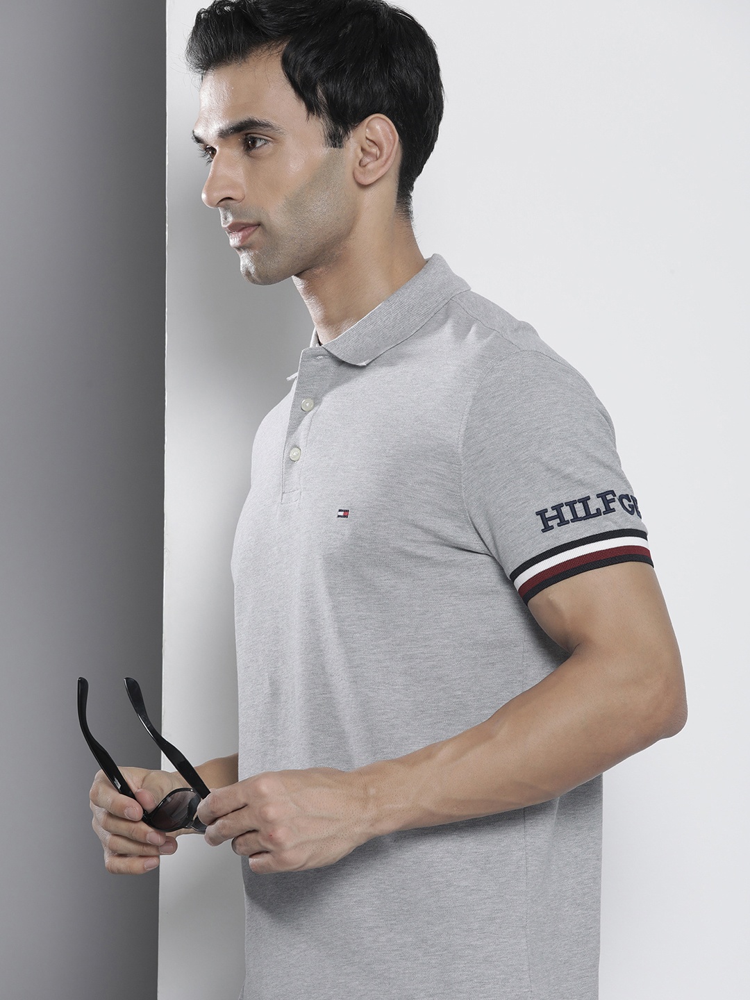 

Tommy Hilfiger Pure Cotton Solid Polo Collar Slim Fit Casual T-shirt, Grey