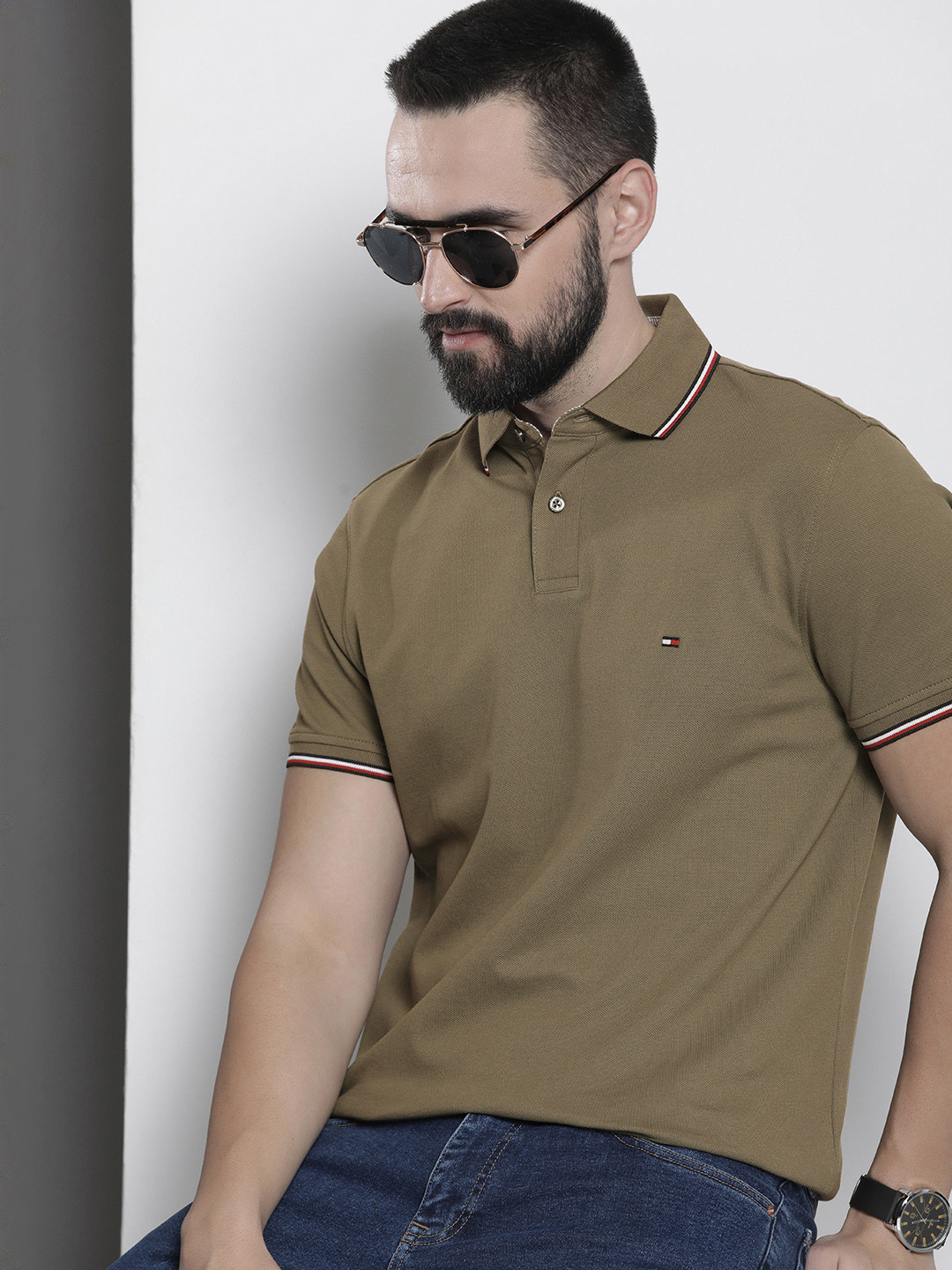 

Tommy Hilfiger Solid Polo Collar Casual T-shirt, Olive