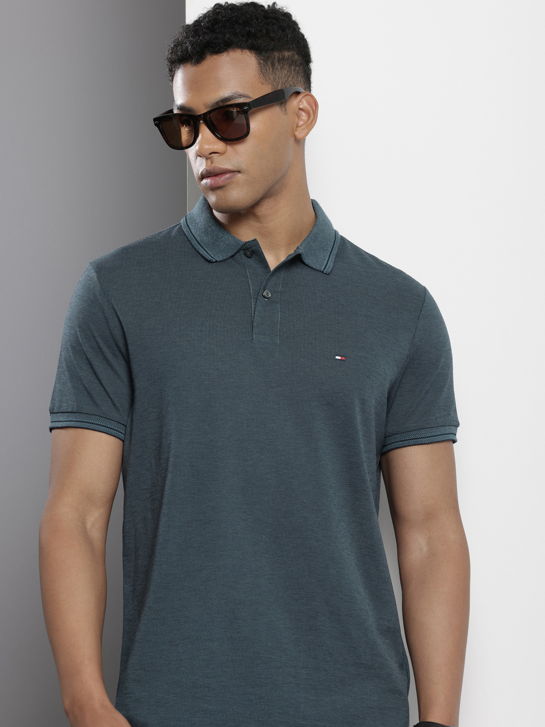 

Tommy Hilfiger Self Design Polo Collar Casual T-shirt, Blue