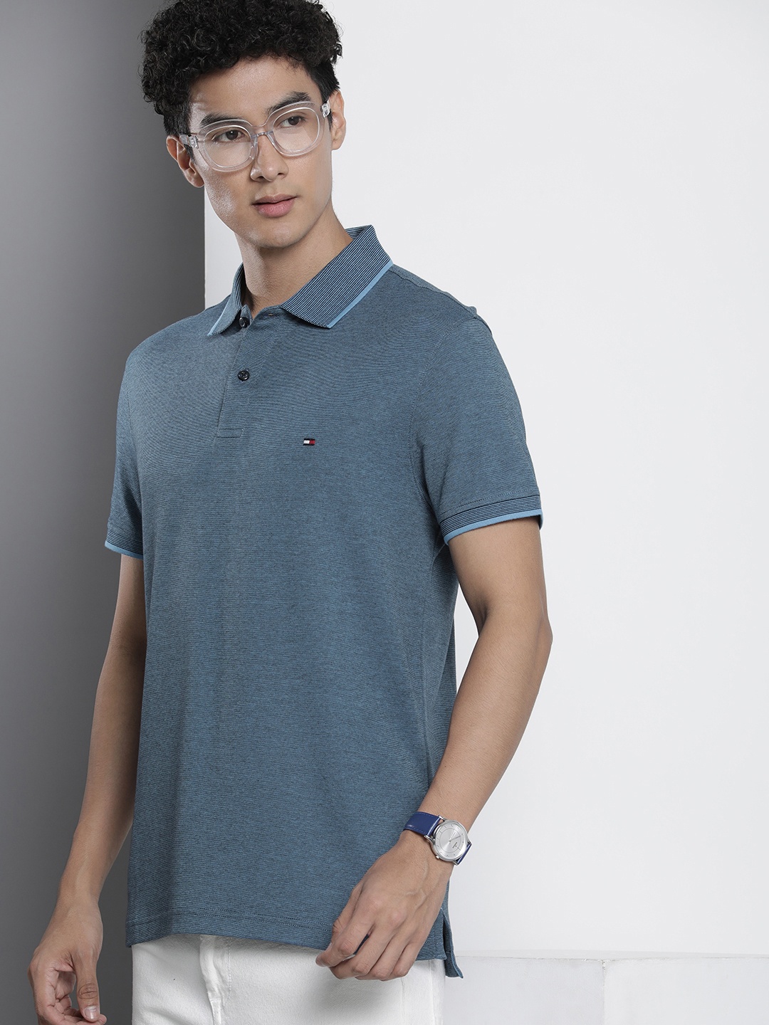

Tommy Hilfiger Pure Cotton Polo Collar Slim Fit Casual T-shirt, Navy blue