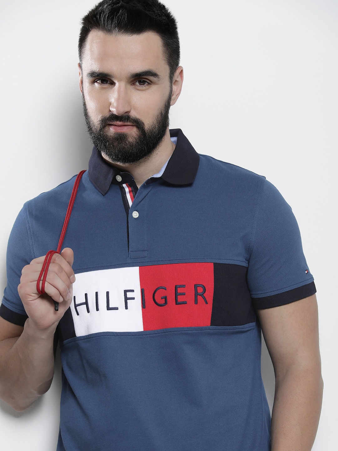 

Tommy Hilfiger Brand Logo Printed Polo Collar Casual T-shirt, Navy blue