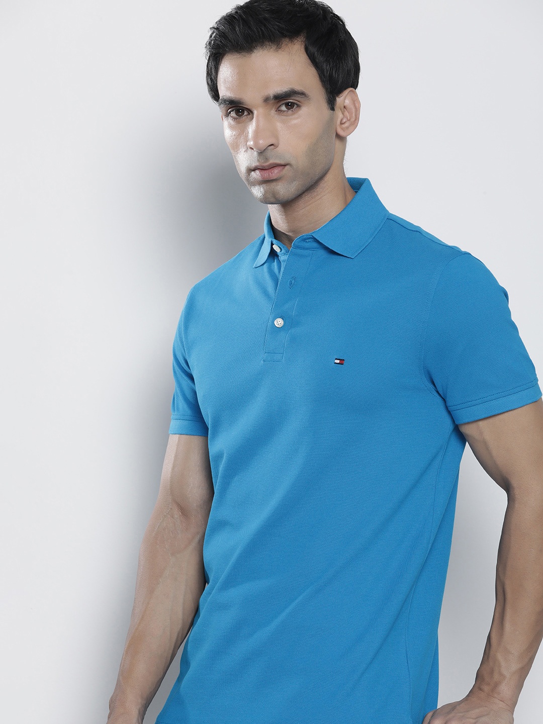 

Tommy Hilfiger Pure Cotton Solid Polo Collar Slim Fit Casual T-shirt, Blue