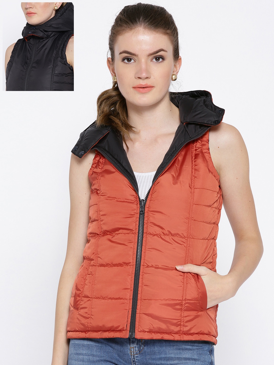 

People Women Black Solid Reversible Puffer Jacket