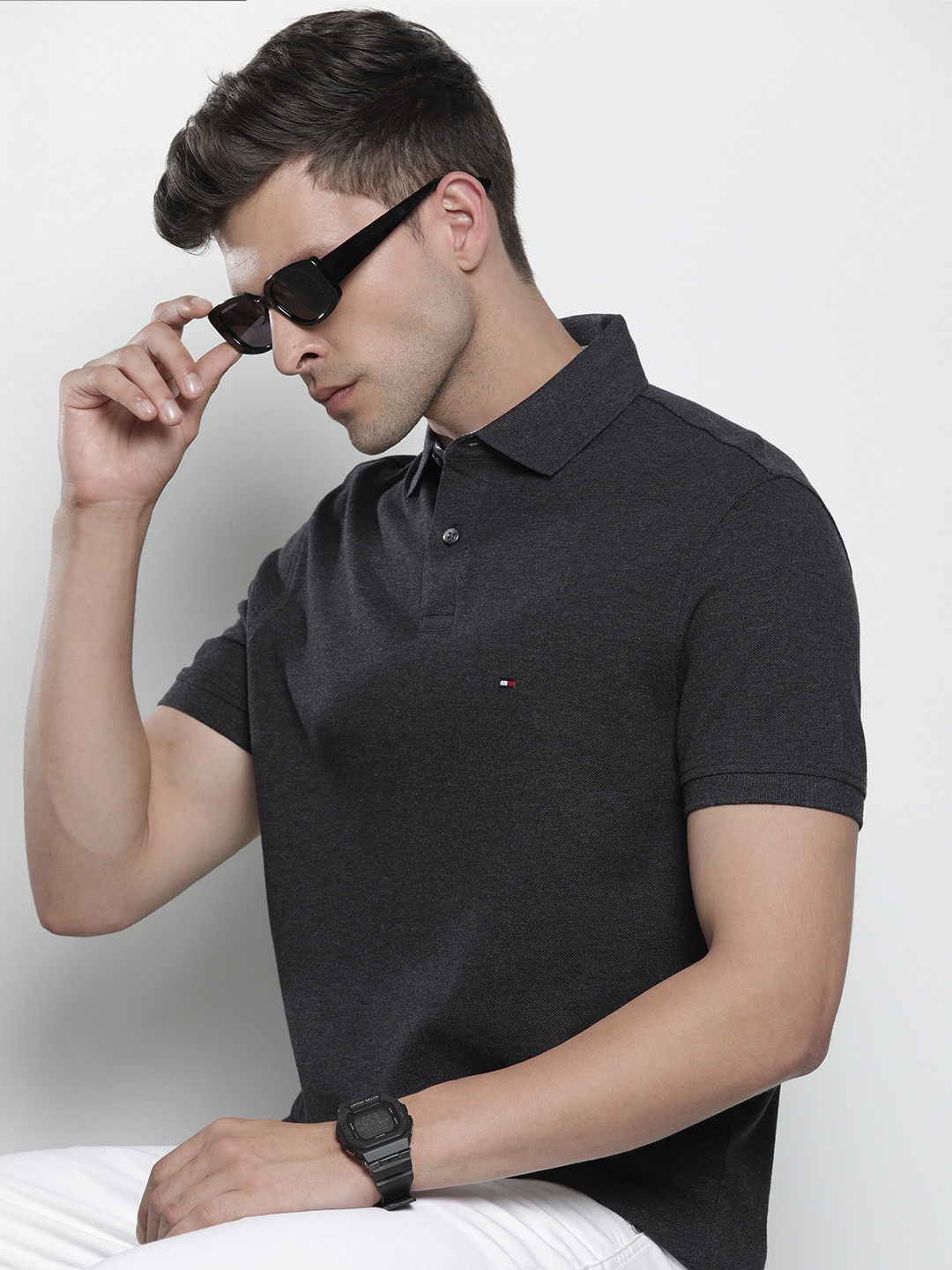 

Tommy Hilfiger Solid Polo Collar Casual T-shirt, Charcoal