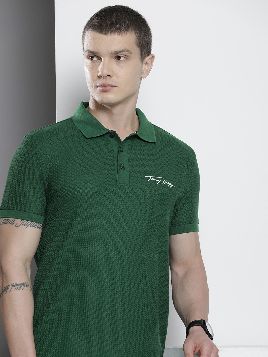 

Tommy Hilfiger Pure Cotton Polo Collar Casual T-shirt, Green