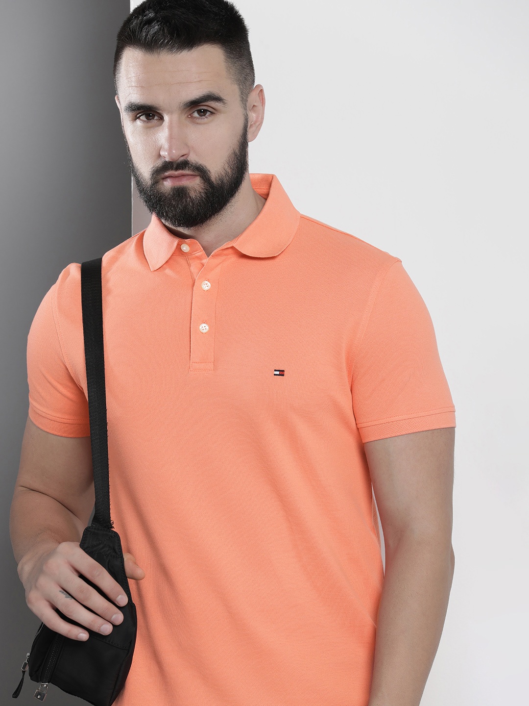 

Tommy Hilfiger Solid Polo Collar Slim Fit T-shirt, Peach