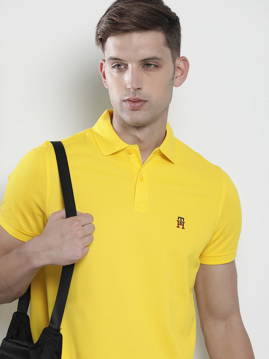 

Tommy Hilfiger Brand Logo Embroidered Polo Collar T-shirt, Yellow