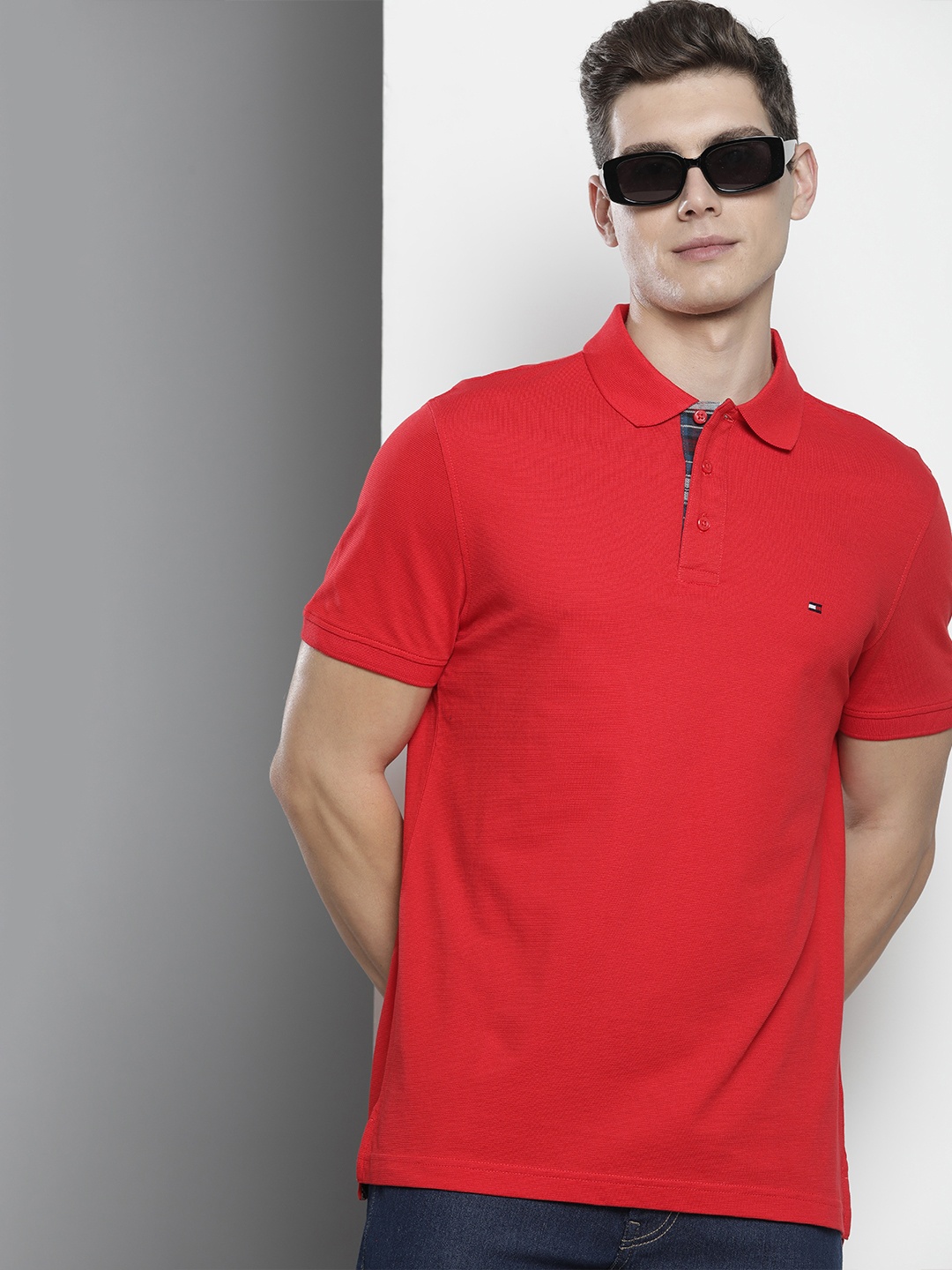 

Tommy Hilfiger Men Polo Collar Pure Cotton T-shirt, Red