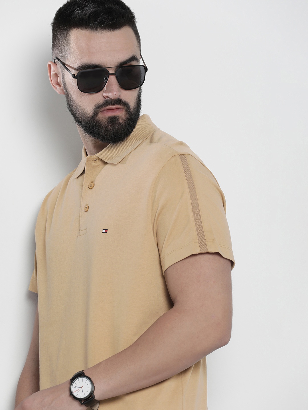 

Tommy Hilfiger Solid Polo Collar Pure Cotton T-shirt, Beige