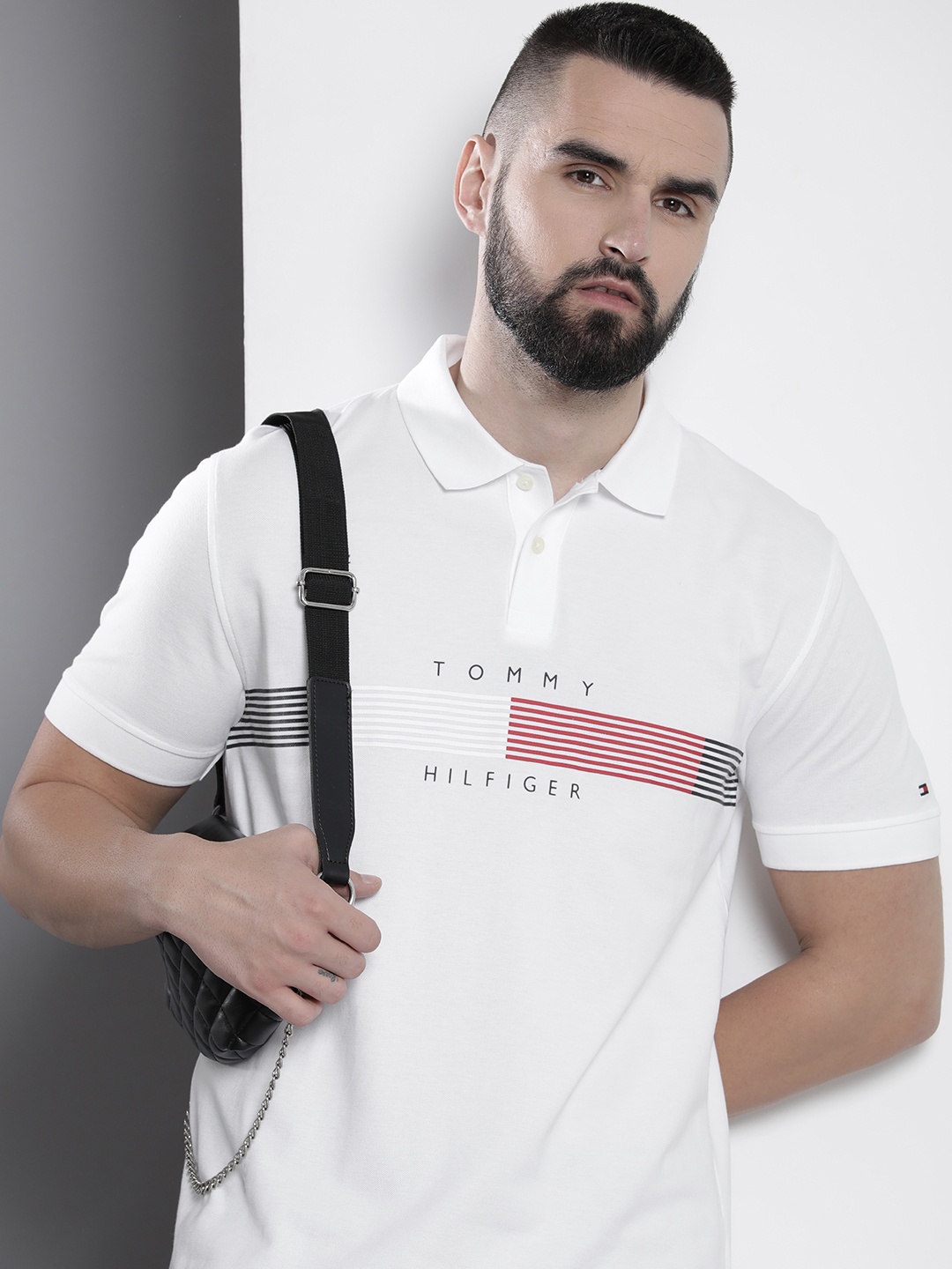 

Tommy Hilfiger Brand Logo Printed Polo Collar Casual T-shirt, White