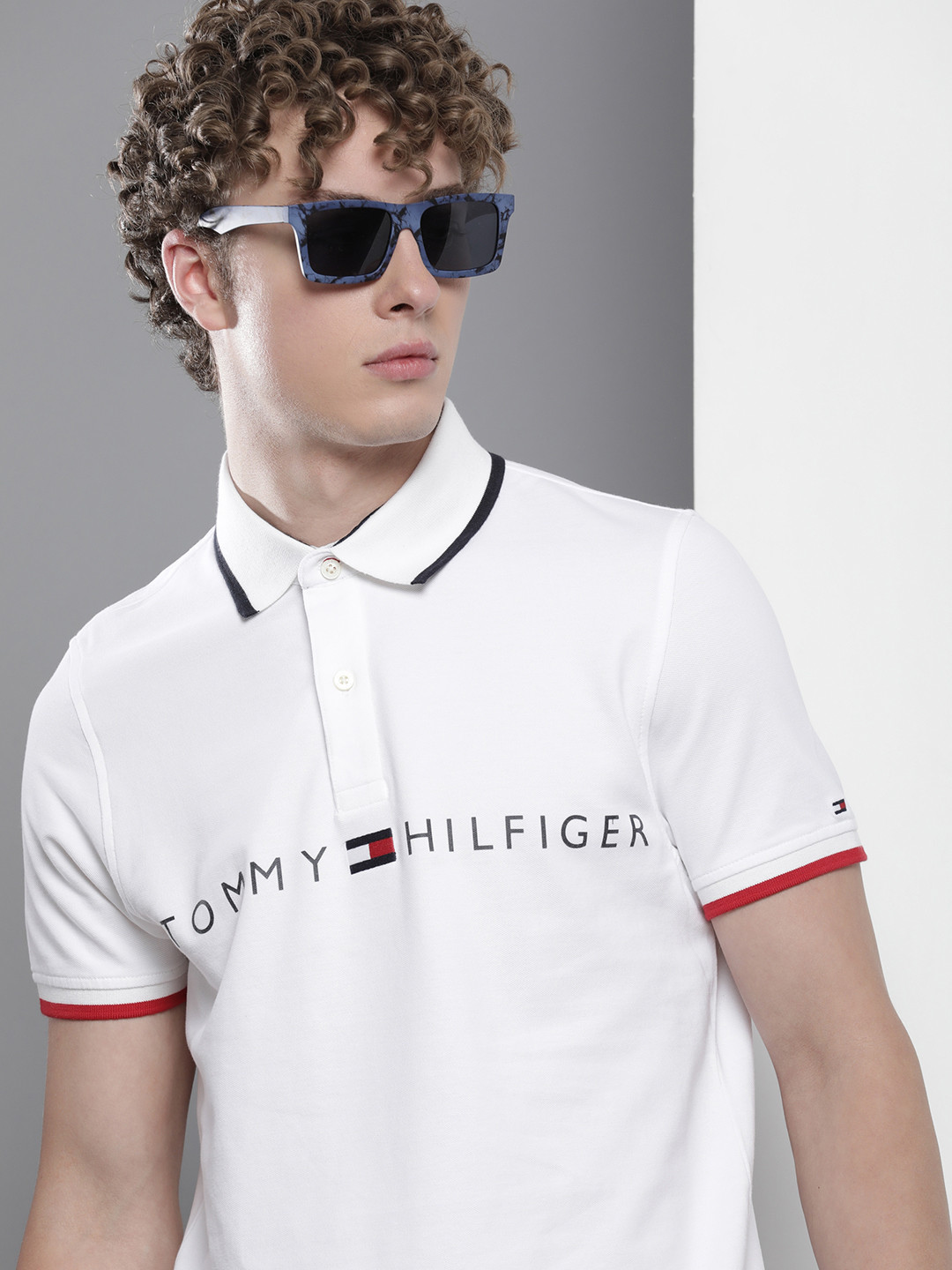 

Tommy Hilfiger Pure Cotton Brand Logo Printed Polo Collar Slim Fit Casual T-shirt, White