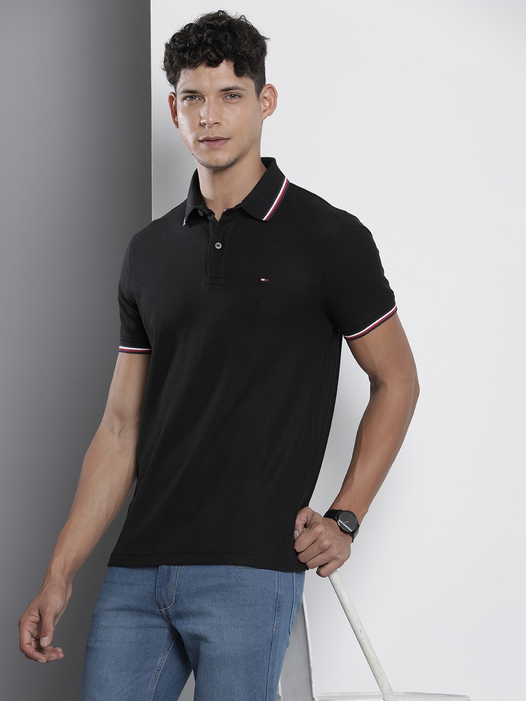 

Tommy Hilfiger Polo Collar Solid Casual T-shirt, Black