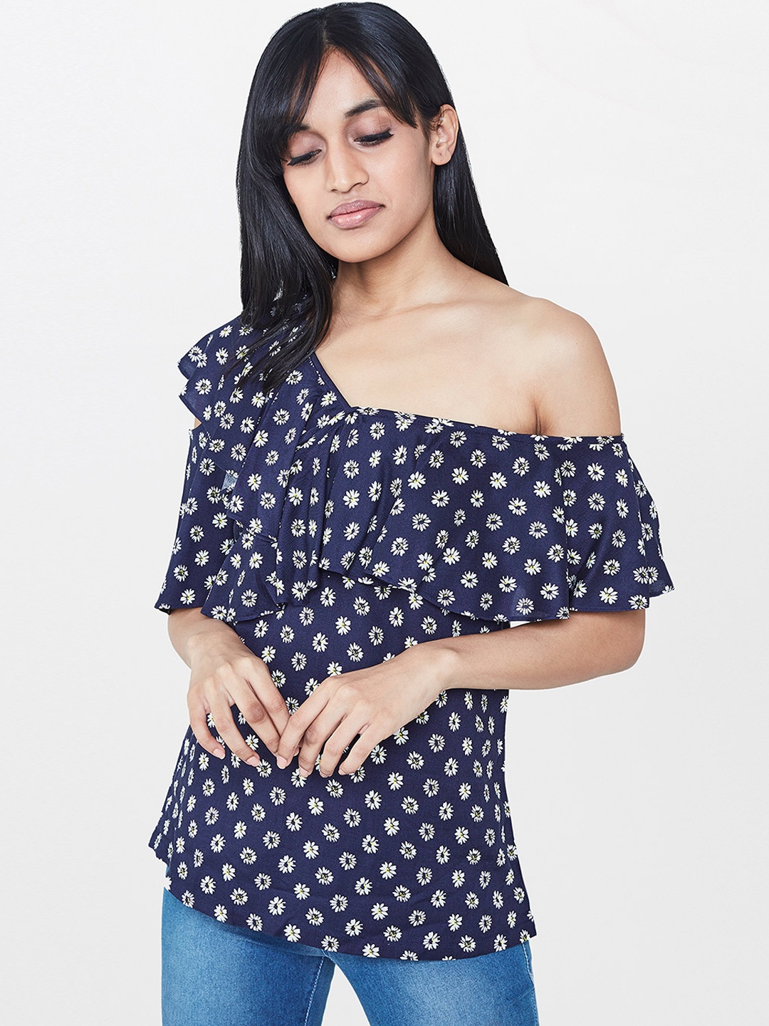 

AND Women Navy Printed Top, Navy blue