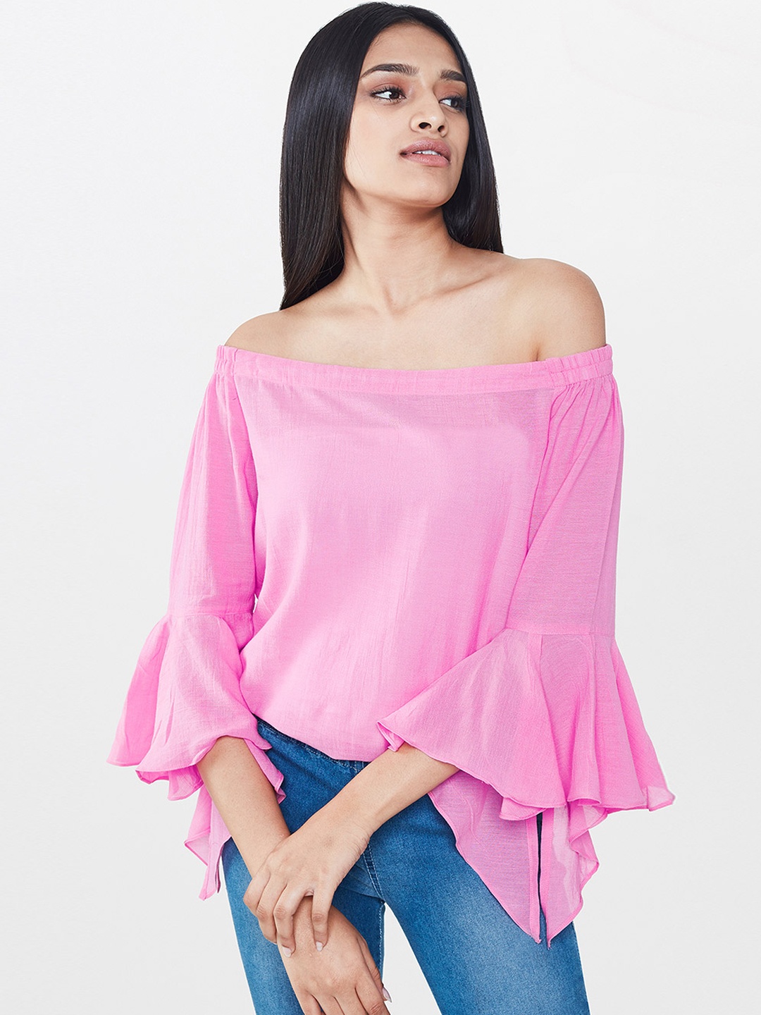 

AND Women Pink Solid Bardot Top