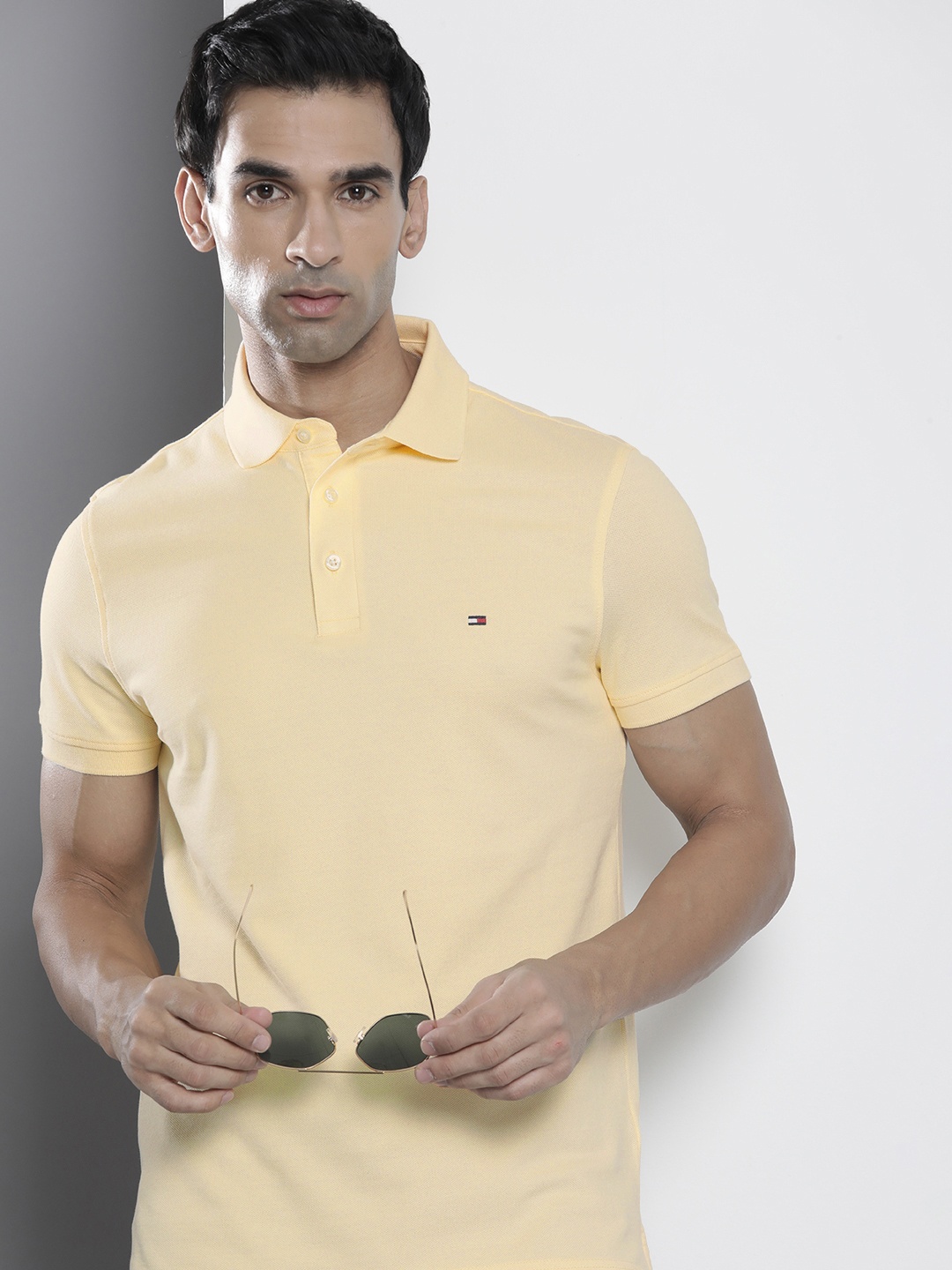 

Tommy Hilfiger Pure Cotton Solid Polo Collar Slim Fit Casual T-shirt, Yellow