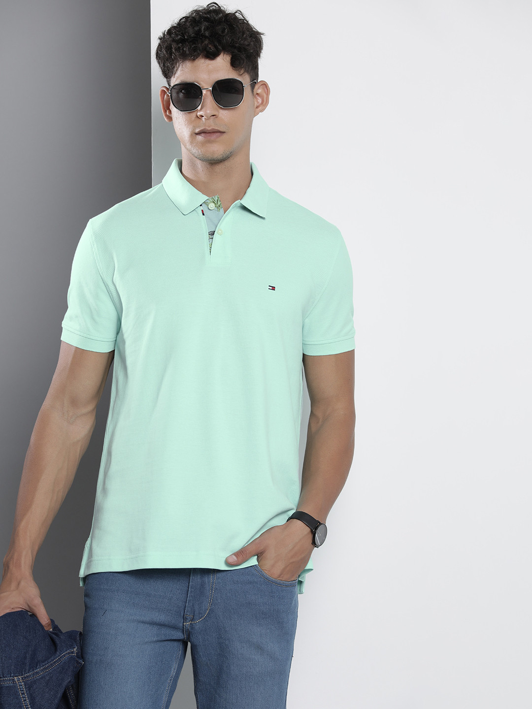 

Tommy Hilfiger Pure Cotton Polo Collar Solid Casual T-shirt, Green